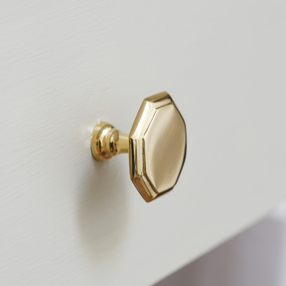 Polished Brass Smooth Top Octagonal Cabinet Knob 44mm - Half Price Sale - Perfect for Kitchen Cabinets, Dressers & Bathroom Vanities