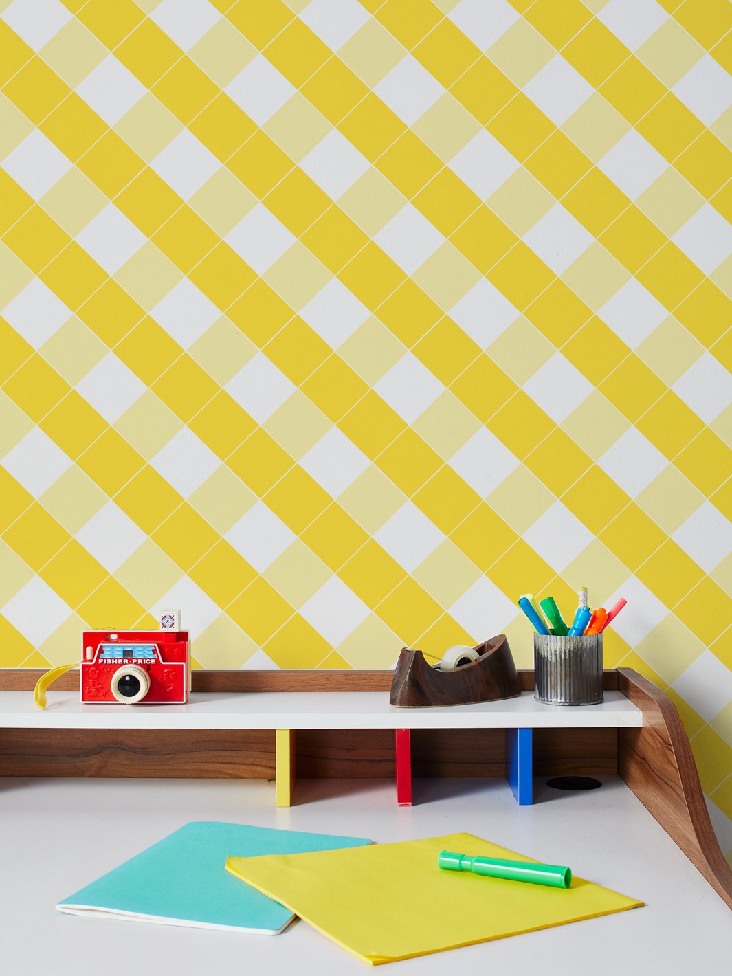 Fisher Price™ Yellow Diamond Pattern Wallpaper - Perfect for Kids' Rooms, Nurseries & Play Areas