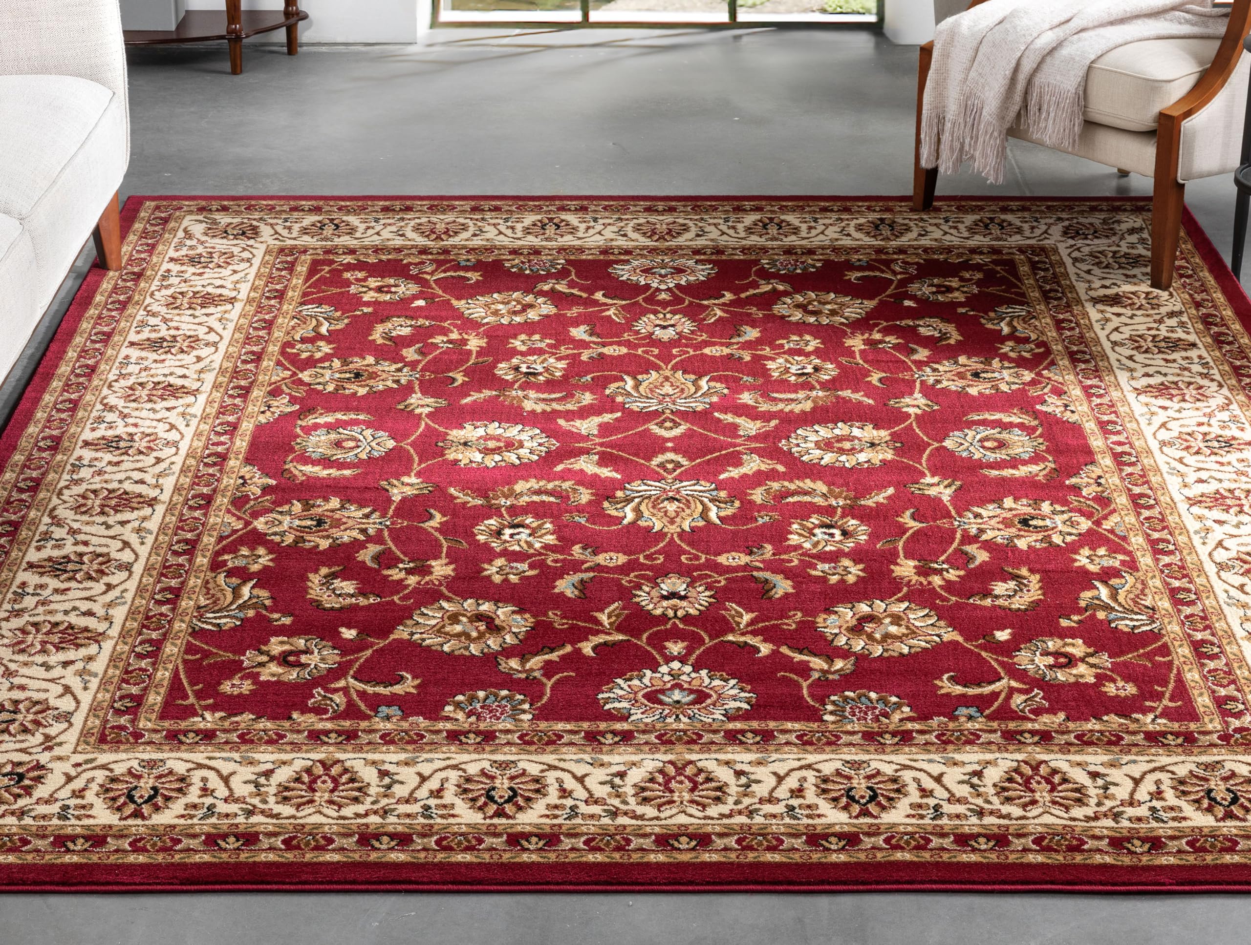 Well Woven Barclay Collection Sarouk Red 9x12 Area Rug - Soft Non-Slip Persian Style Carpet for Living Room, Bedroom, Dining Room - Perfect for Home Decor, Office & High Traffic Areas