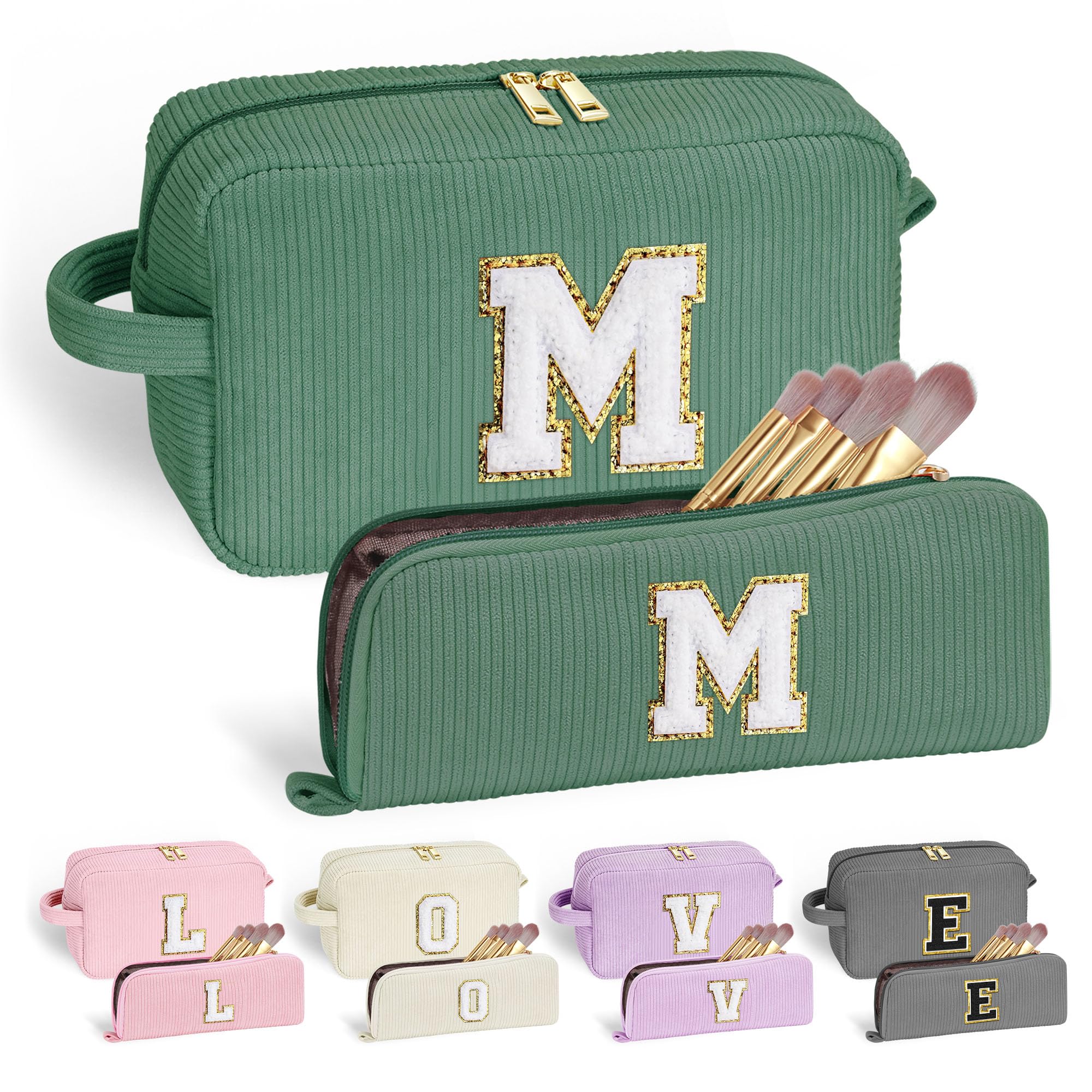 YOOLIFE Personalized Initial Travel Makeup Bag - Waterproof Cosmetic Organizer for Women & Teens | Perfect Easter Gift, Birthday Present for Girls, Best Friend | Great for Travel, Gym, School & Daily Use