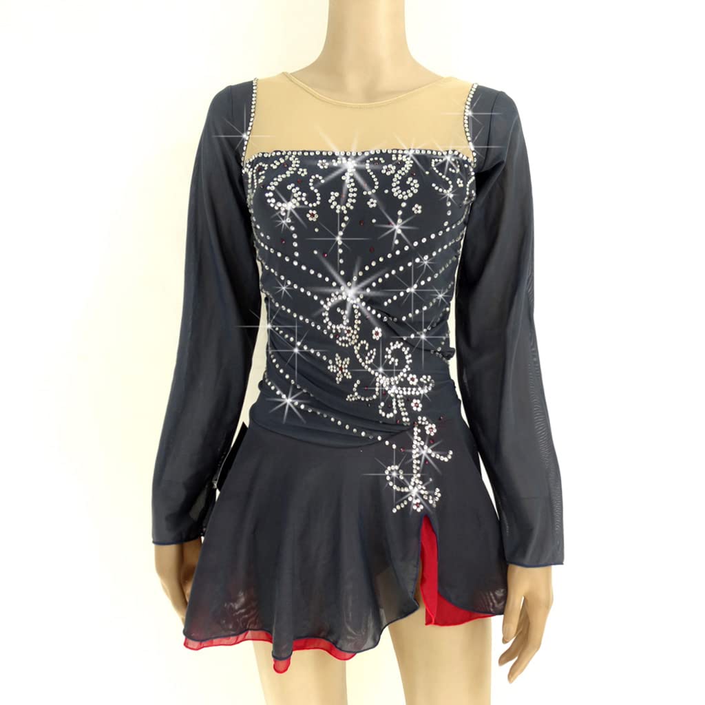 Black Long Sleeve Rhinestone Skating Suit - Breathable Competition Performance Outfit for Ice Skating | Perfect for Figure Skating Shows, Ice Dance Performances & Professional Training