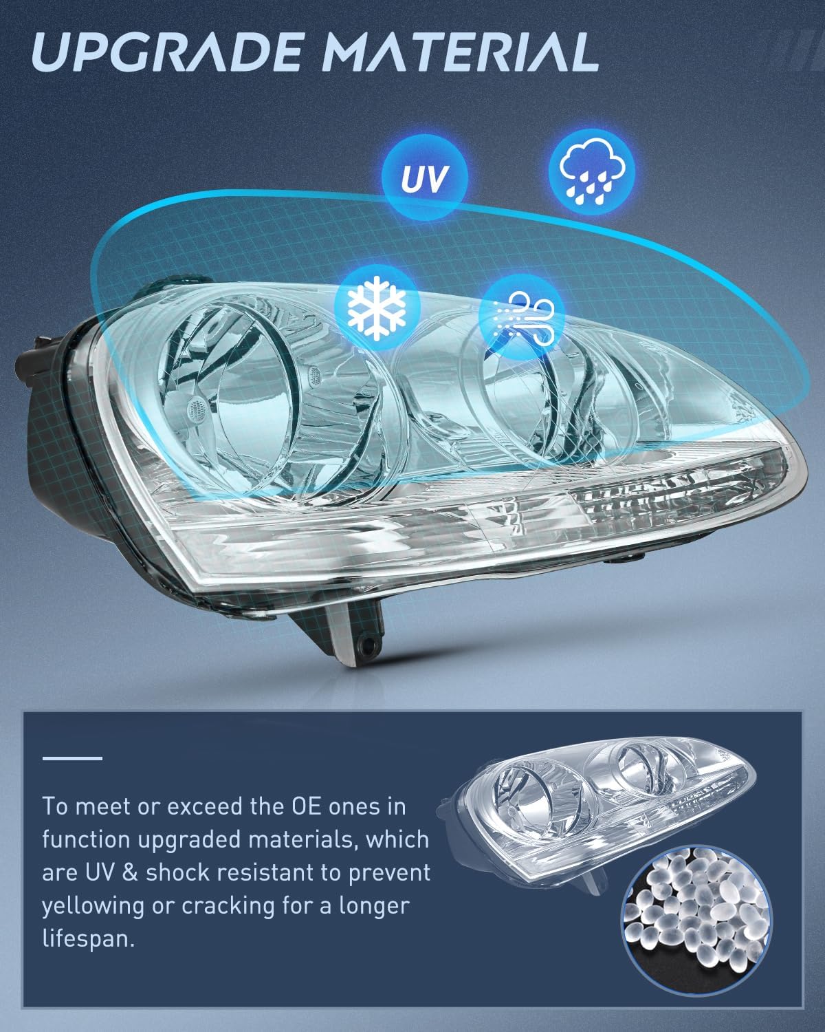 2005-2010 Volkswagen Jetta & 2006-2009 VW Rabbit GTI Headlight Assembly - Chrome Housing with Clear Reflector - Perfect for Night Driving & Car Restoration Projects