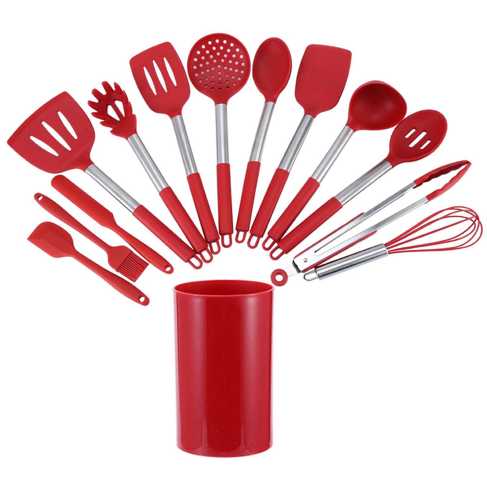14pcs Red Silicone Kitchen Cookware Set with Storage Box - Durable Cooking Utensils for Baking, Stirring, and Frying - Perfect for Home, Restaurant, and Professional Kitchens