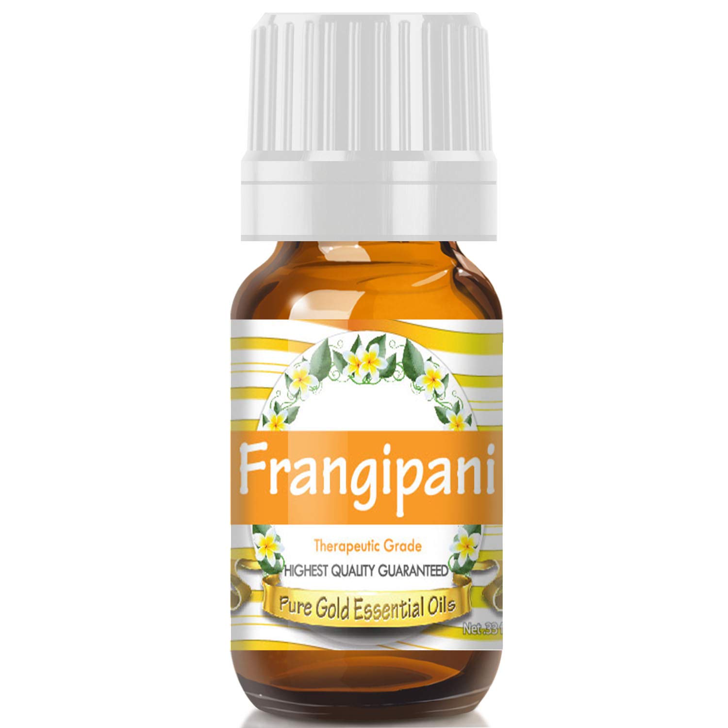 Pure Gold Frangipani Essential Oil - 100% Natural Therapeutic Grade Aromatherapy Oil - 0.33 Fl Oz (10ml) - for Diffusers, Massage, Skin Care & Relaxation