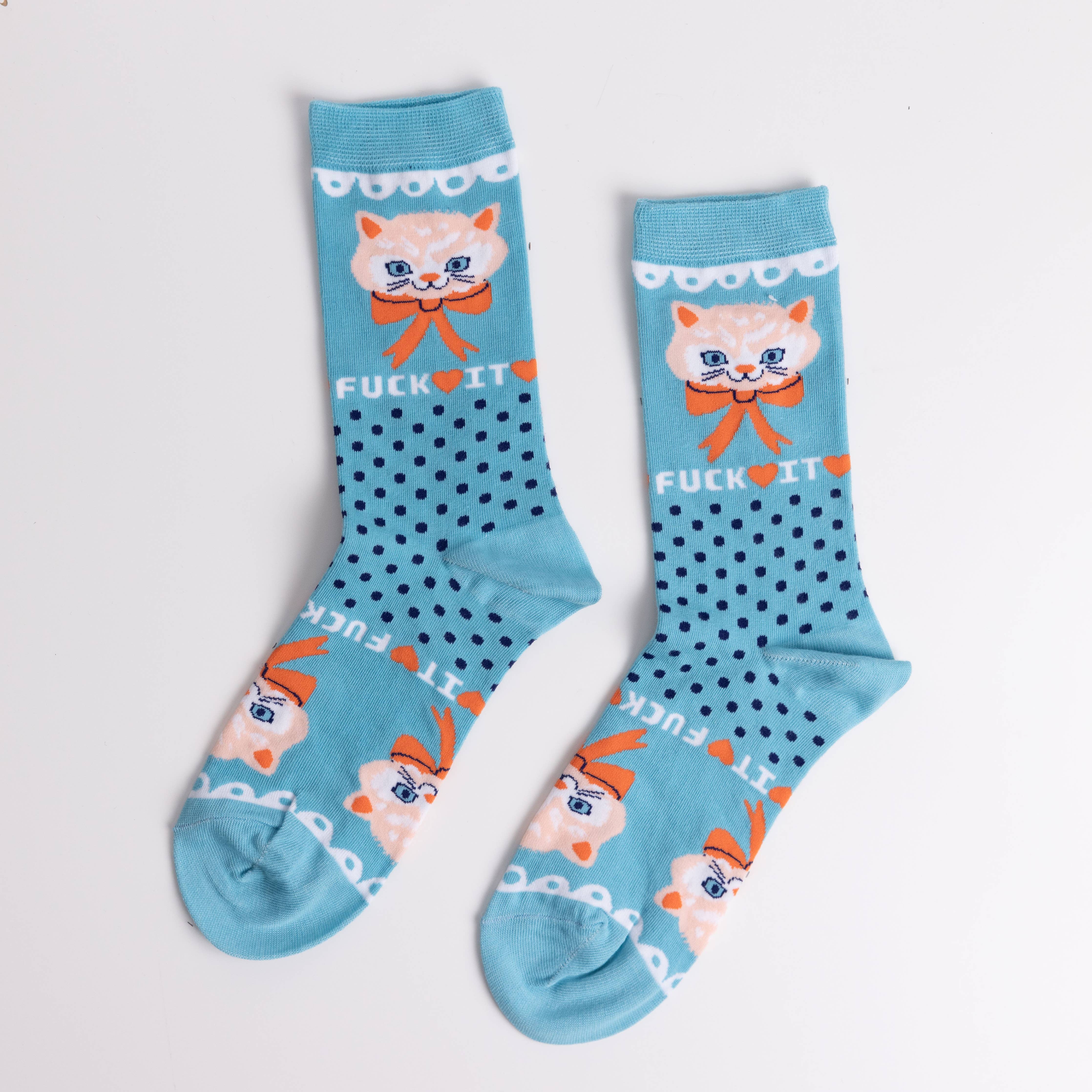 Funny Fuck It Kitty Socks - Cute Cat Socks for Women & Men - Perfect for Relaxing at Home, Gifts & Stress Relief