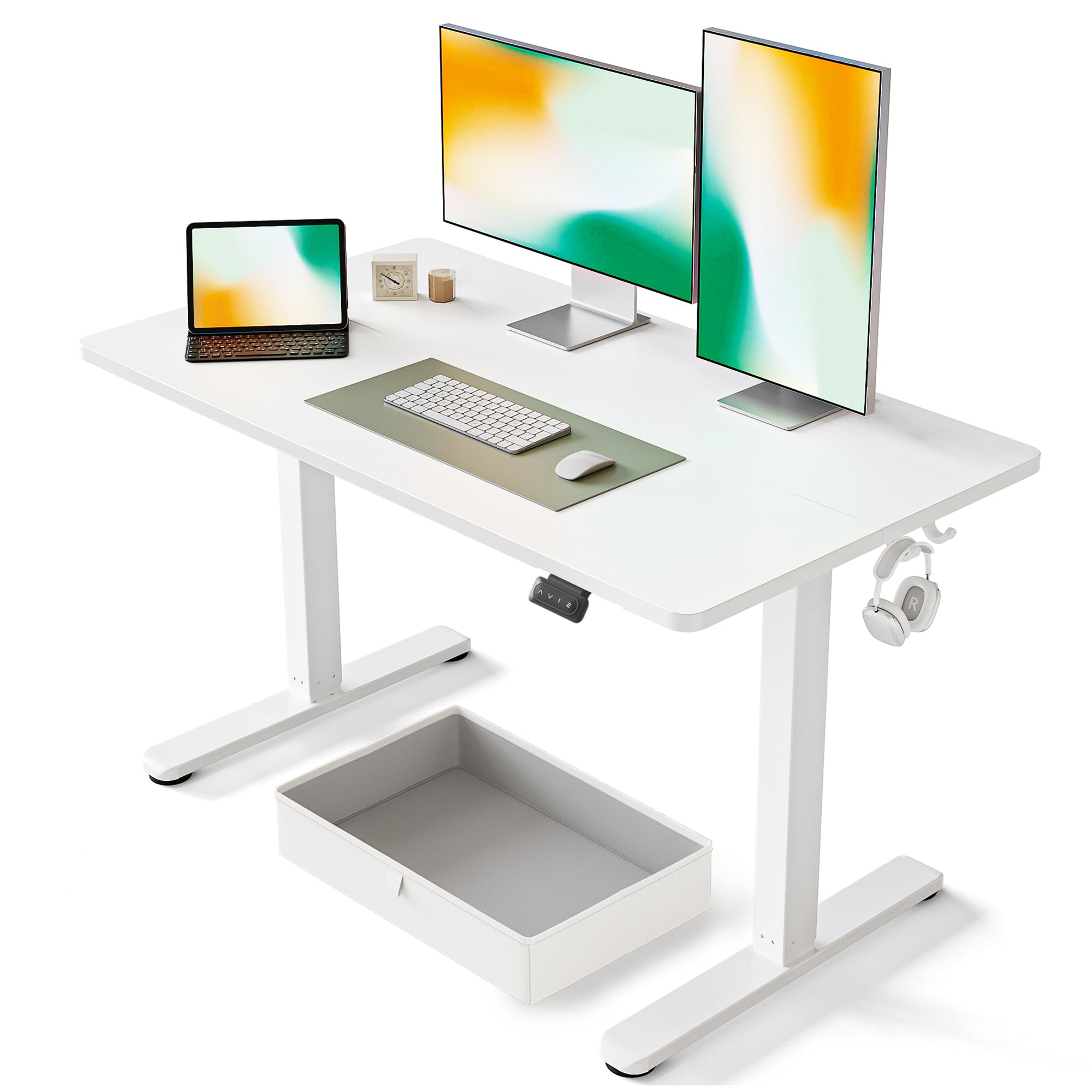 FEZIBO 48 x 24 Inches Electric Standing Desk with Drawer - Adjustable Height Sit Stand Desk with Storage for Home Office, Ergonomic Computer Workstation (White) | Perfect for Remote Work, Gaming & Study Spaces