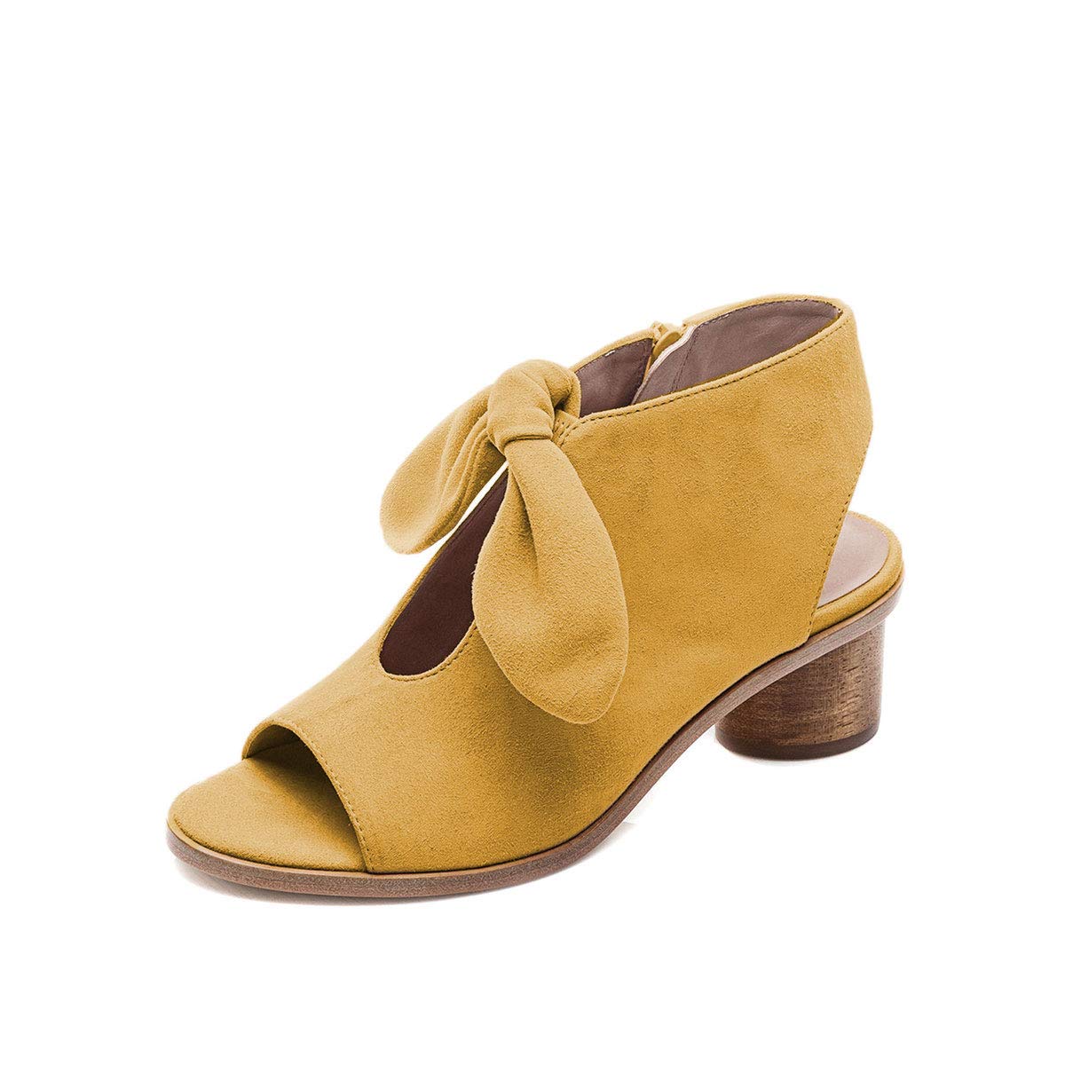 YDN Women's Fashion Metallic Chunky Heel Peep Toe Sandals - Comfortable Bowknot Slip-On Booties with Zipper & Cutout Design | Perfect for Casual Outings, Date Nights & Summer Parties