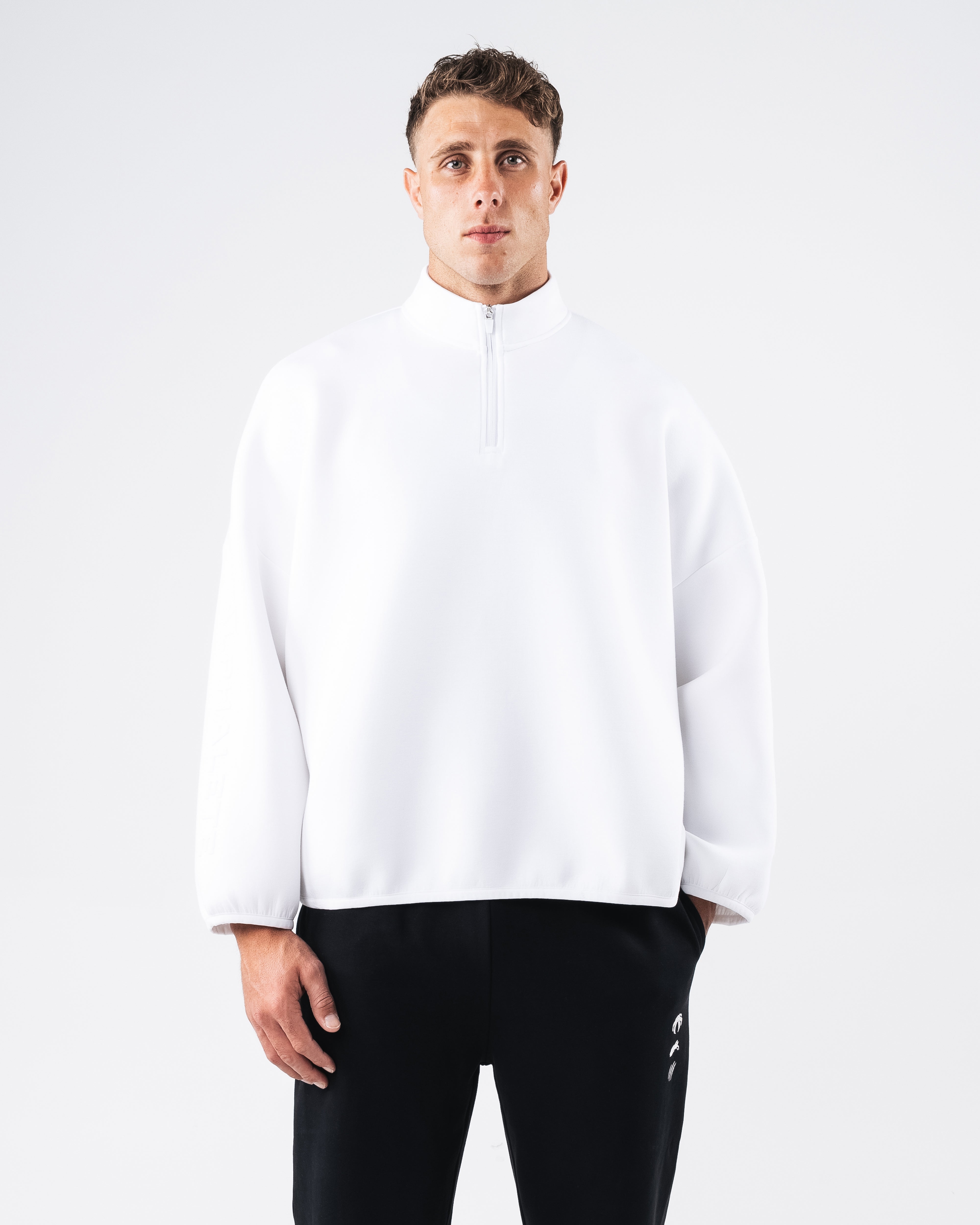 ELMTS Men's Quarter Zip Pullover Sweatshirt - White | Lightweight & Comfortable | Perfect for Casual Wear, Workout & Outdoor Activities