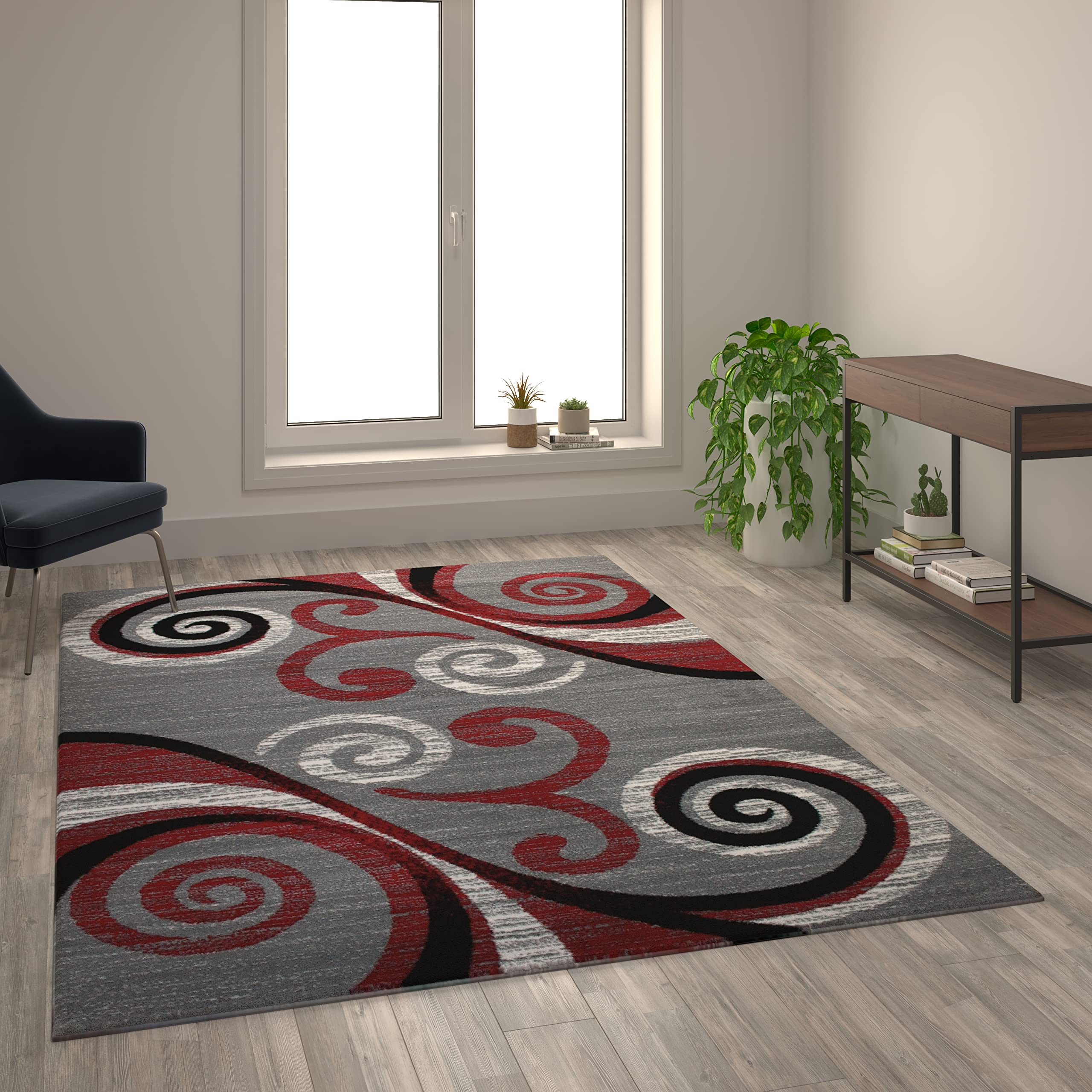 Flash Furniture Valli Collection 6' x 9' High Pile Red Olefin Area Rug with Jute Backing - Soft Plush Living Room Carpet for Bedroom, Hallway & Entryway - Home Decor & Floor Protection