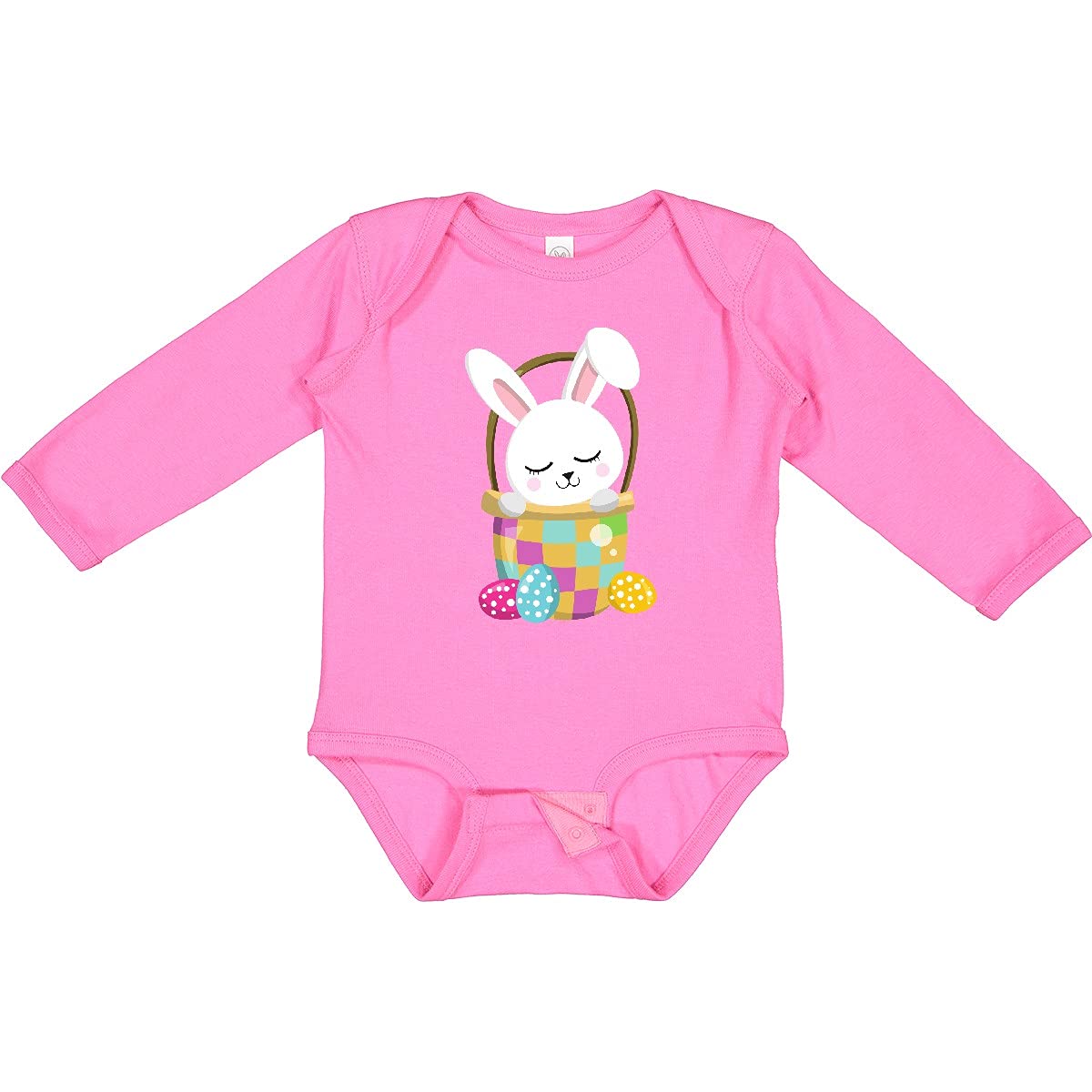 Inktastic Easter White Bunny Cute Bunny Easter Eggs Long Sleeve Baby Bodysuit - Perfect for Easter Photo Shoots, Holiday Gifts & Spring Family Gatherings