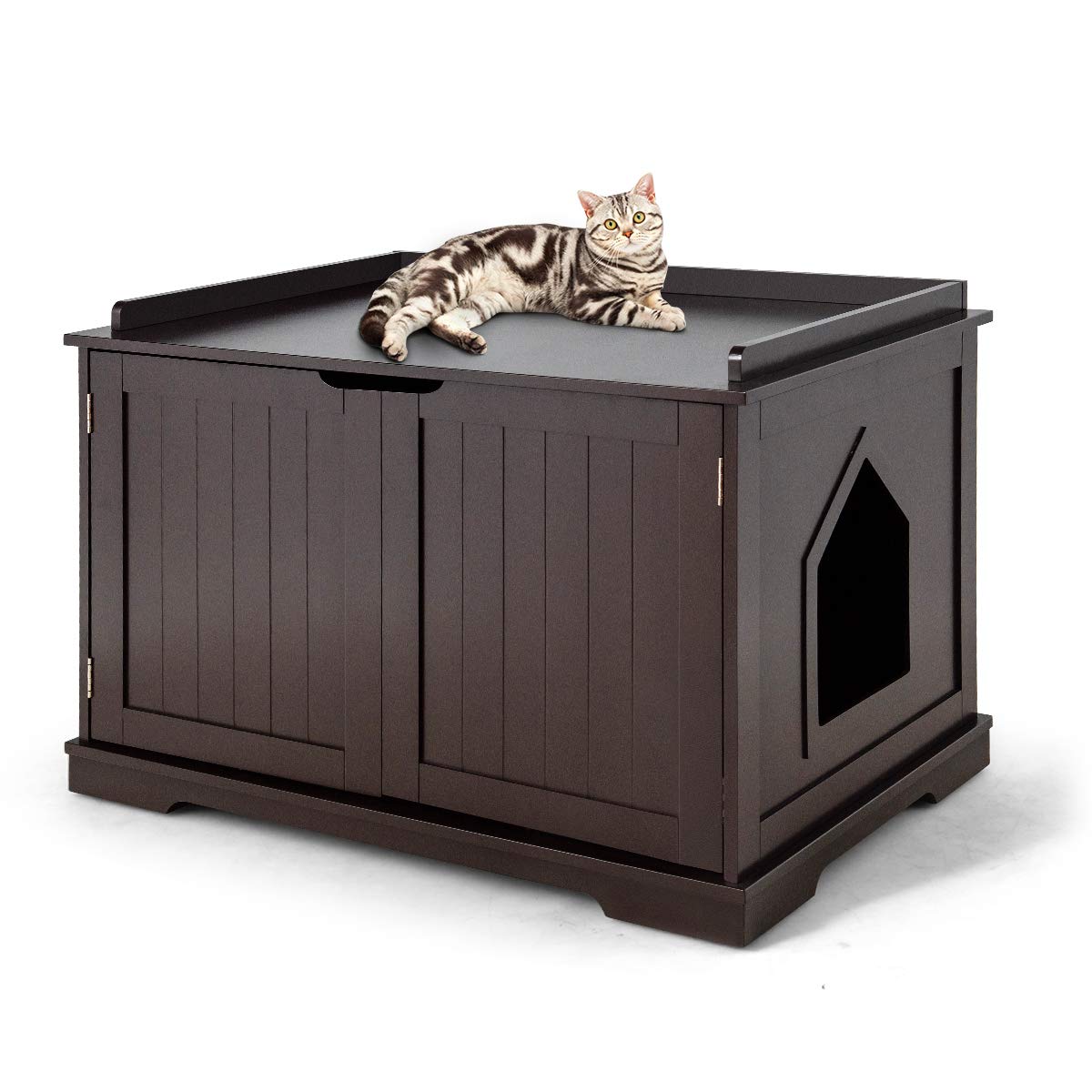 Tangkula Cat Litter Box Enclosure Furniture - Hidden Double Door Nightstand Pet House with Storage, Indoor Decorative Cabinet for Large Cats - Perfect for Living Room, Bedroom & Small Space Homes