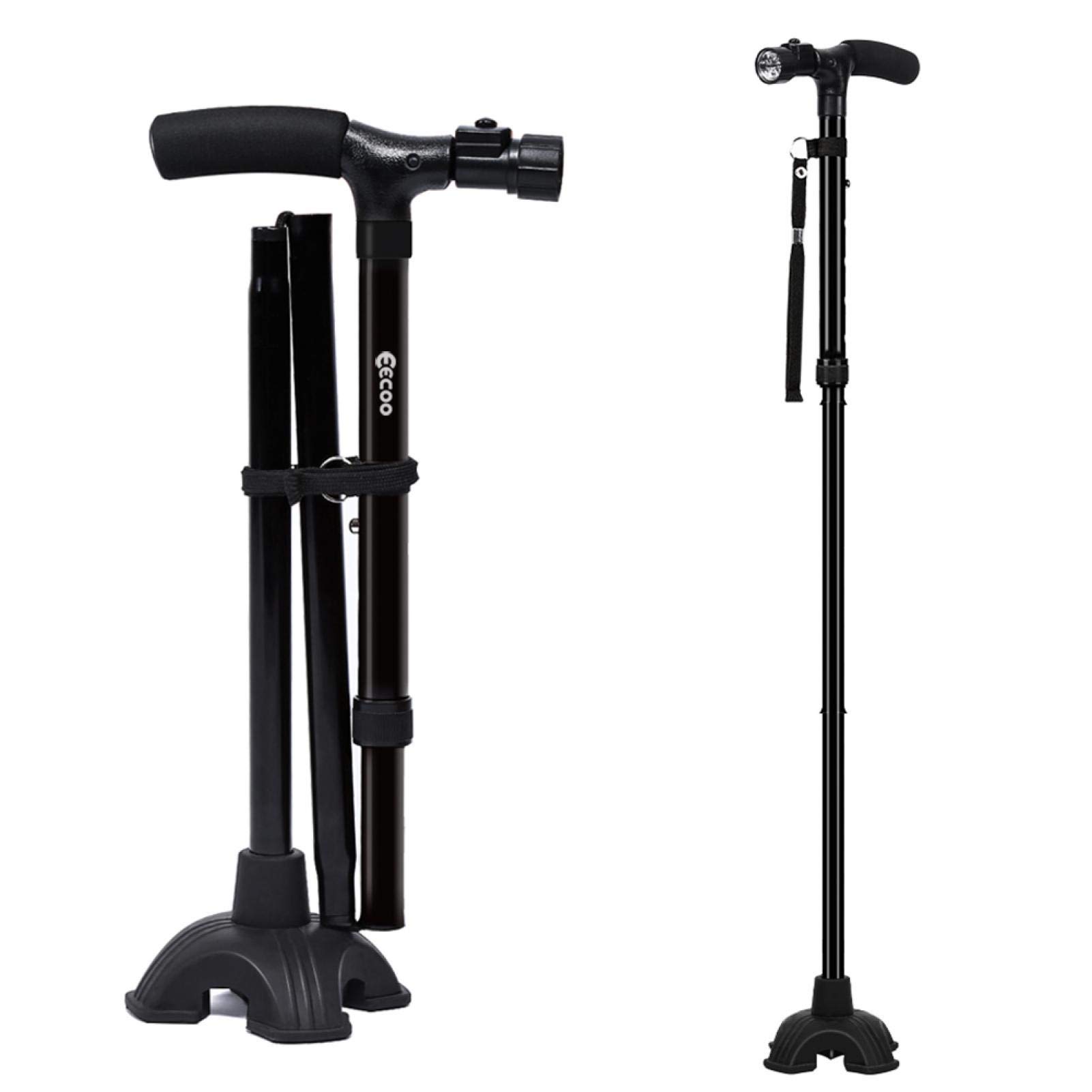 Lightweight Foldable Walking Stick with LED Light & Cushion Handle - Self Standing, Portable Travel Cane for Hiking, Elderly Support & Outdoor Adventures