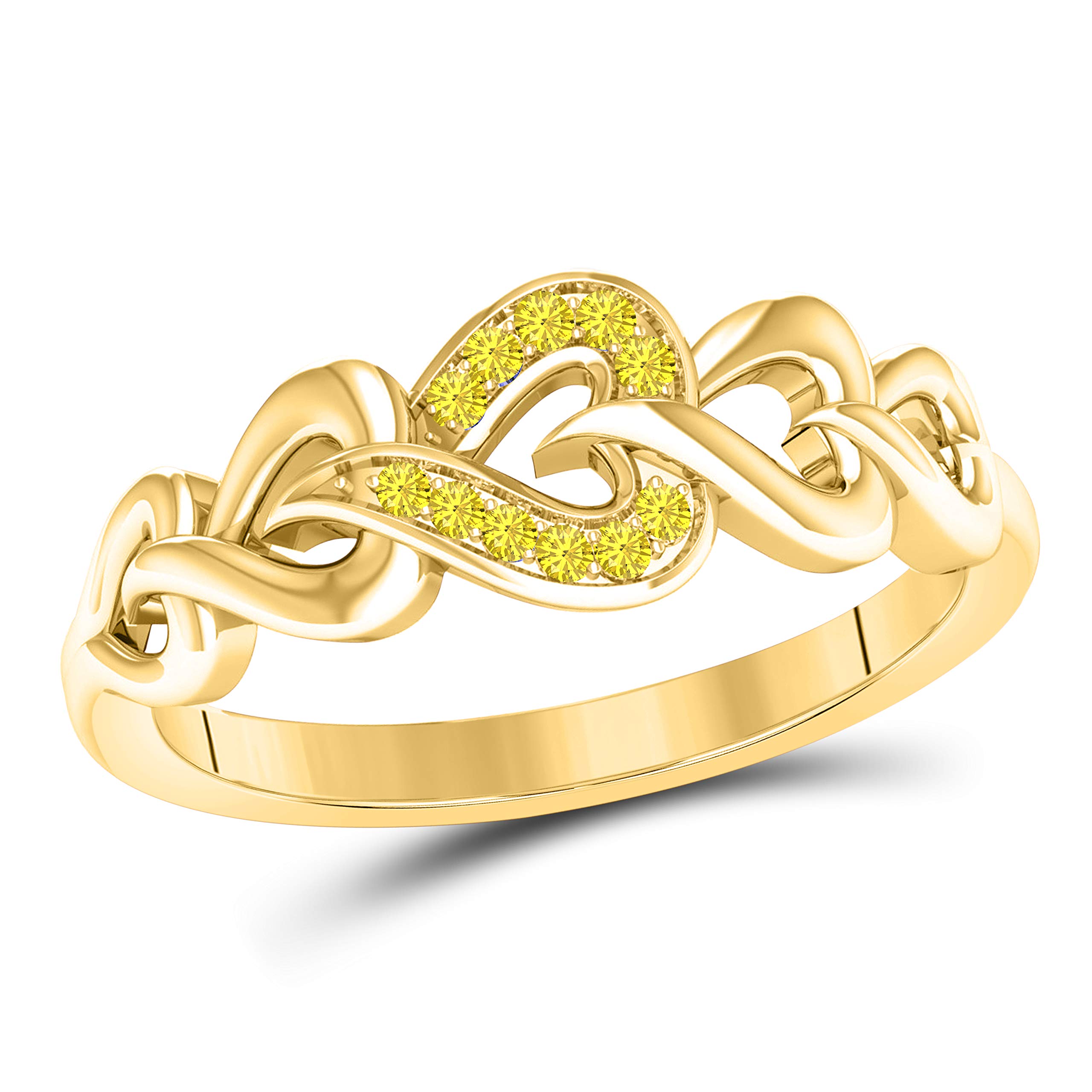 DS Jewels Infinity Heart Rings - 14k Yellow Gold Plated CZ Yellow Sapphire Round Wedding Band, Sizes 4-11, Perfect for Engagement, Anniversary, and Special Occasions
