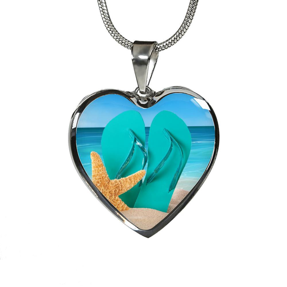 Life is Better In Flip Flops Heart Necklace & Bracelet Set - Beach Lover Jewelry for Women - Perfect for Summer Vacations, Beach Parties & Casual Outings