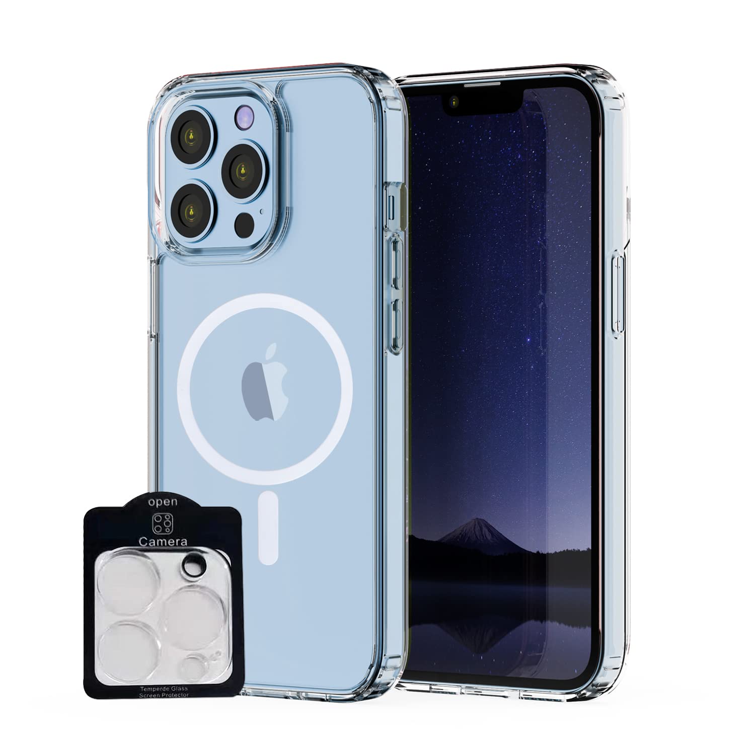 K-Max iPhone 13 Pro Max Magnetic Clear Case with Tempered Glass Camera Protector - Shockproof Flexible TPU, Anti-Yellowing, MagSafe Compatible - Perfect for Daily Use, Travel & Outdoor Protection