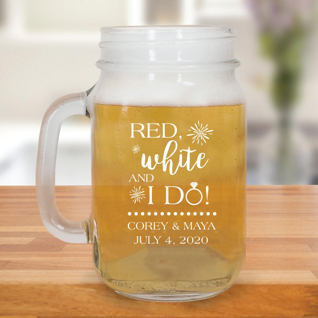 Bulk Personalized Patriotic Wedding Mason Jars - 4th of July Wedding Favors for Guests | Perfect for Independence Day Celebrations & Outdoor Weddings