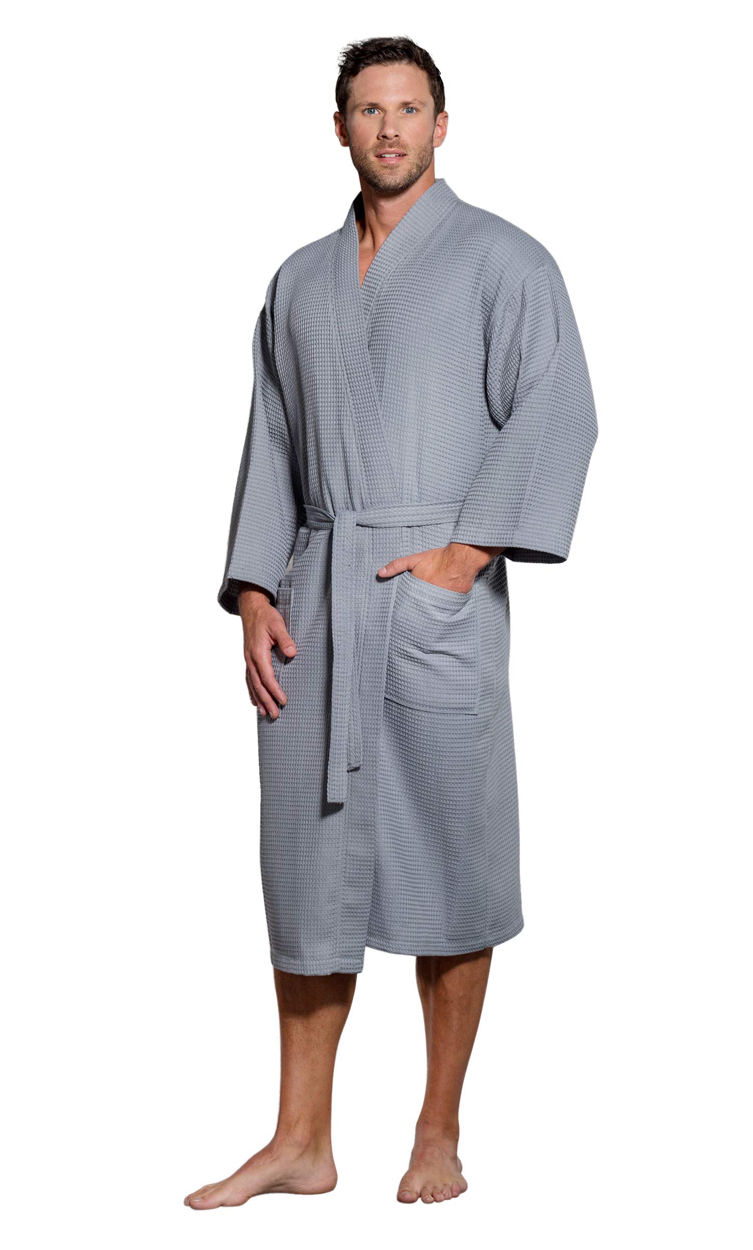 Lightweight Long Waffle Kimono Spa Robe for Men - Soft & Breathable Turkish Cotton Bathrobe - Perfect for Relaxation, Lounging & Spa Days