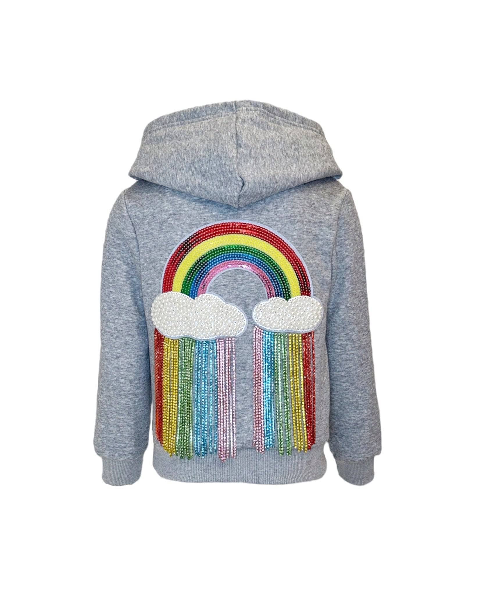 Lola & The Boys Crystal Rainbow Hoodie for Girls - Grey Pullover with Rhinestone Design | Perfect for Birthday Gifts, School Fashion & Winter Outfits