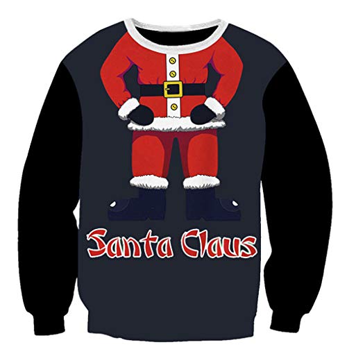 YOMXL Women's Festive Christmas Sweater - Santa Claus Print Long Sleeve Pullover for Holiday Parties & Family Gatherings