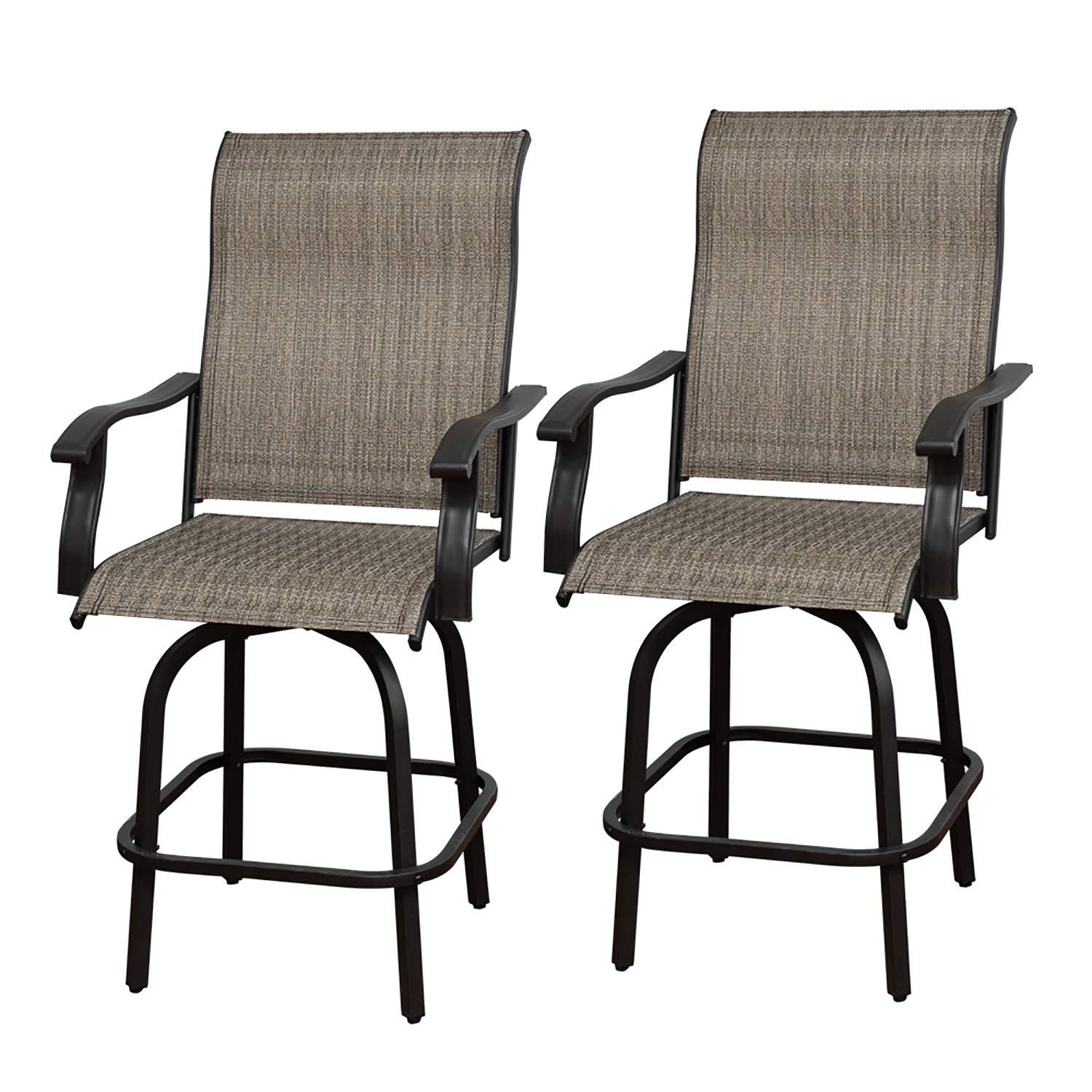 Swivel Bar Stools 2 Pack - Outdoor Bar Height Patio Chairs with All-Weather Metal Frame - Adjustable Swivel Stools for Backyard, Deck, Kitchen Island & Outdoor Dining