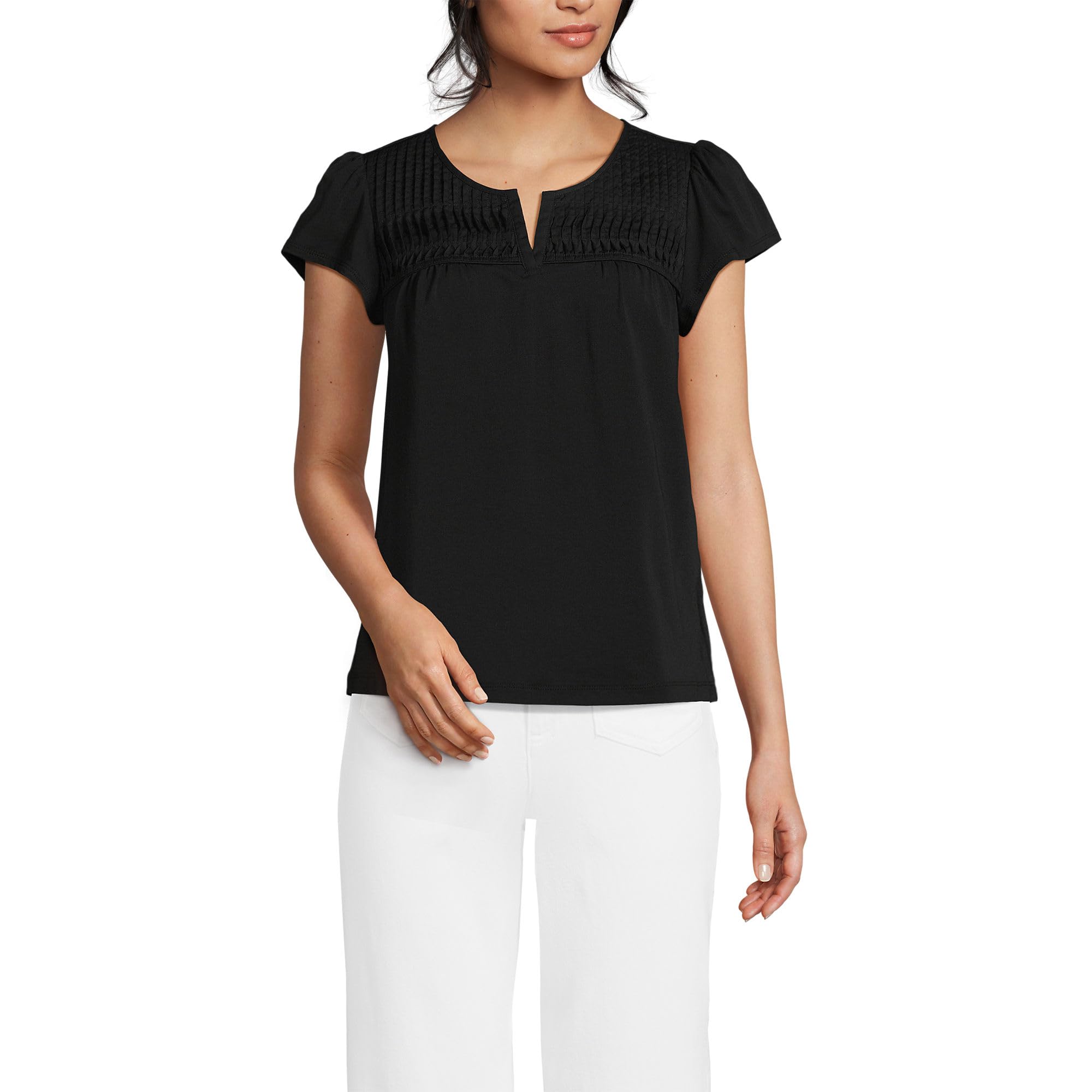 Lands' End Women's Lightweight Jersey Top - Soft Breathable Short Sleeve Shirt for Casual Wear, Work & Travel