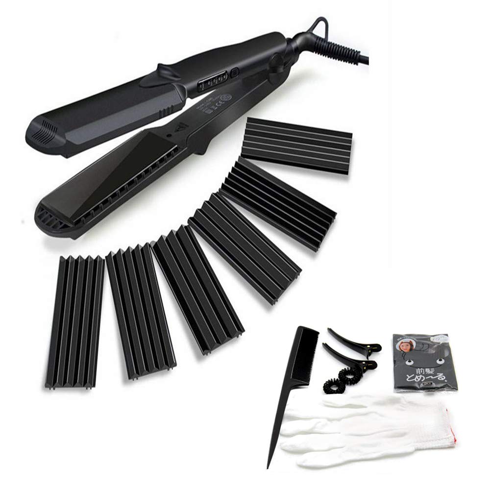 4 in 1 Curling Iron Set - Ceramic Hair Curler, Crimper, Straightener & Waver with Interchangeable Plates (Small/Medium/Large) & Heat Protective Glove - Perfect for Salon Styling, Home Use & Travel