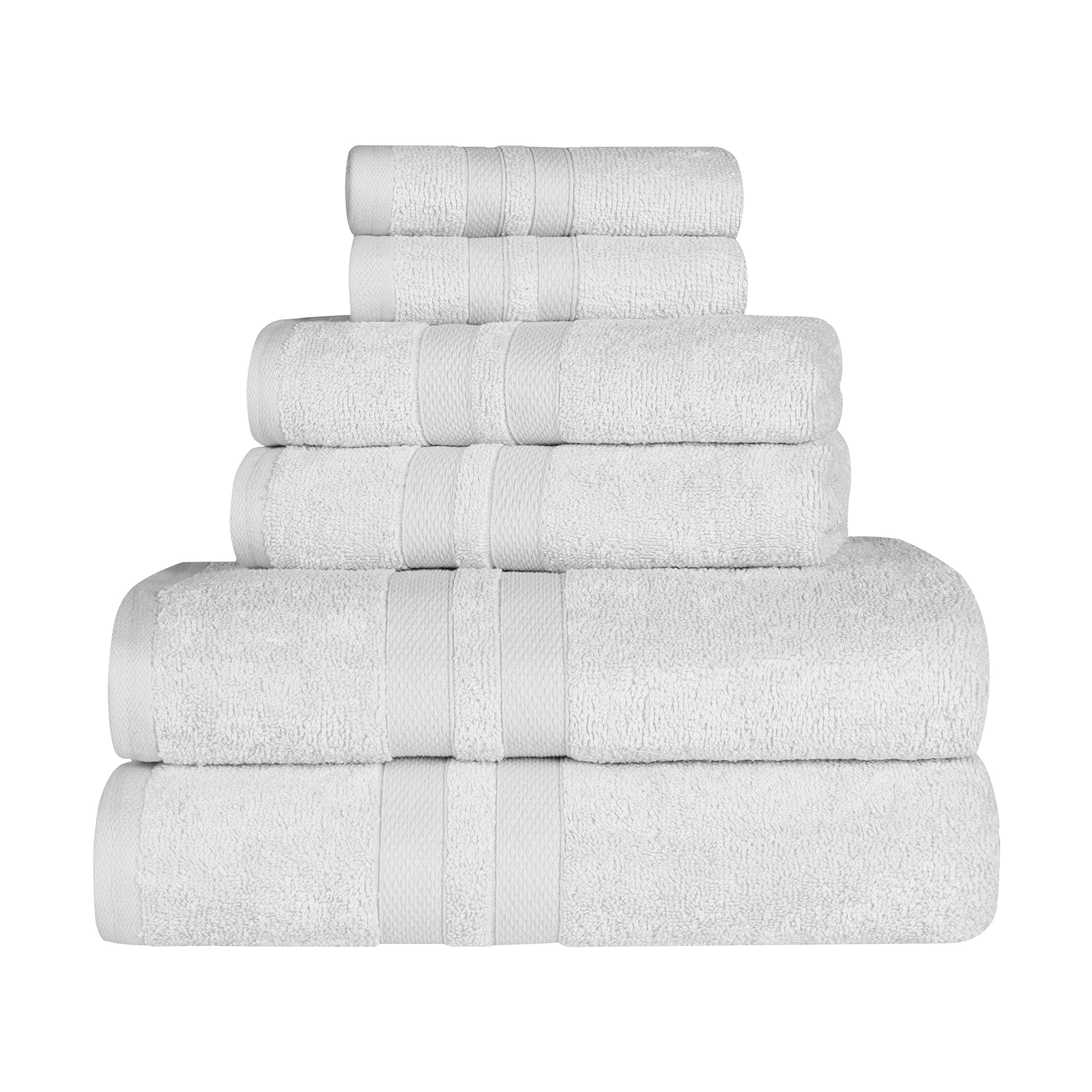 BNM Ultra-Soft Cotton Towel Set - 6 Piece Bath & Hand Towels with Washcloths | Quick-Dry, Absorbent & Luxurious | Shower, Spa & Home Essentials | Silver Double Line Dobby Border | Perfect for Bathrooms, Guest Rooms & Gym Use