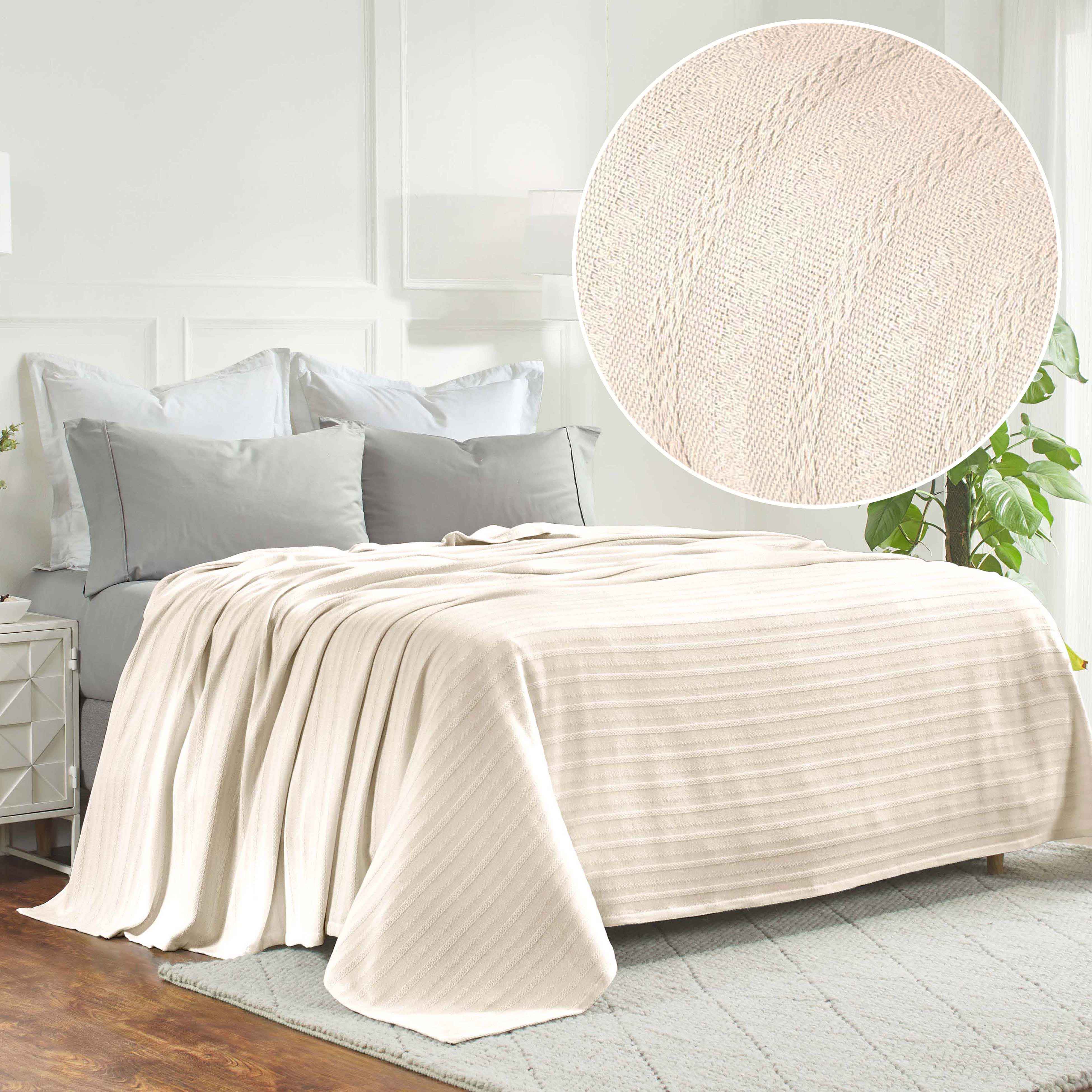 Soft Clara Cotton Textured Striped Lightweight Woven Blanket - Perfect for Sofa, Bed & Outdoor Picnics