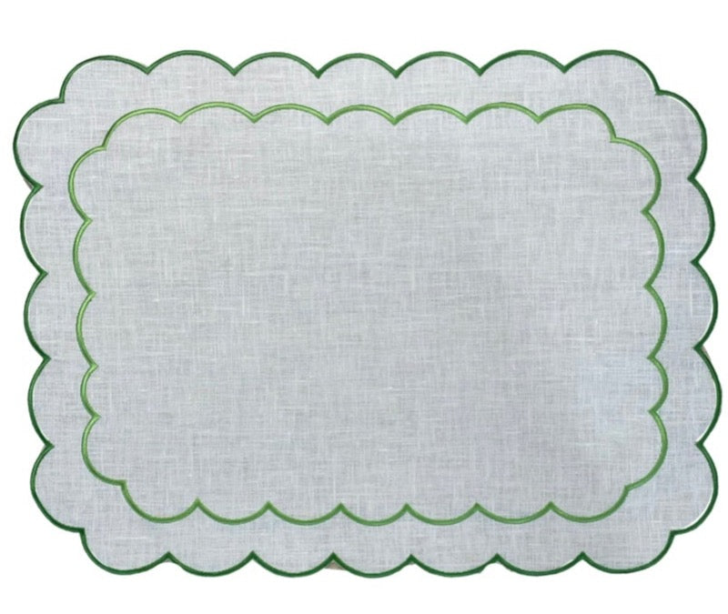 Eco-Friendly Green Scallop Placemats Set of 6 - Washable Round Table Mats for Dining, Kitchen, Party Decor - Perfect for Thanksgiving, Christmas Dinner & Home Decor