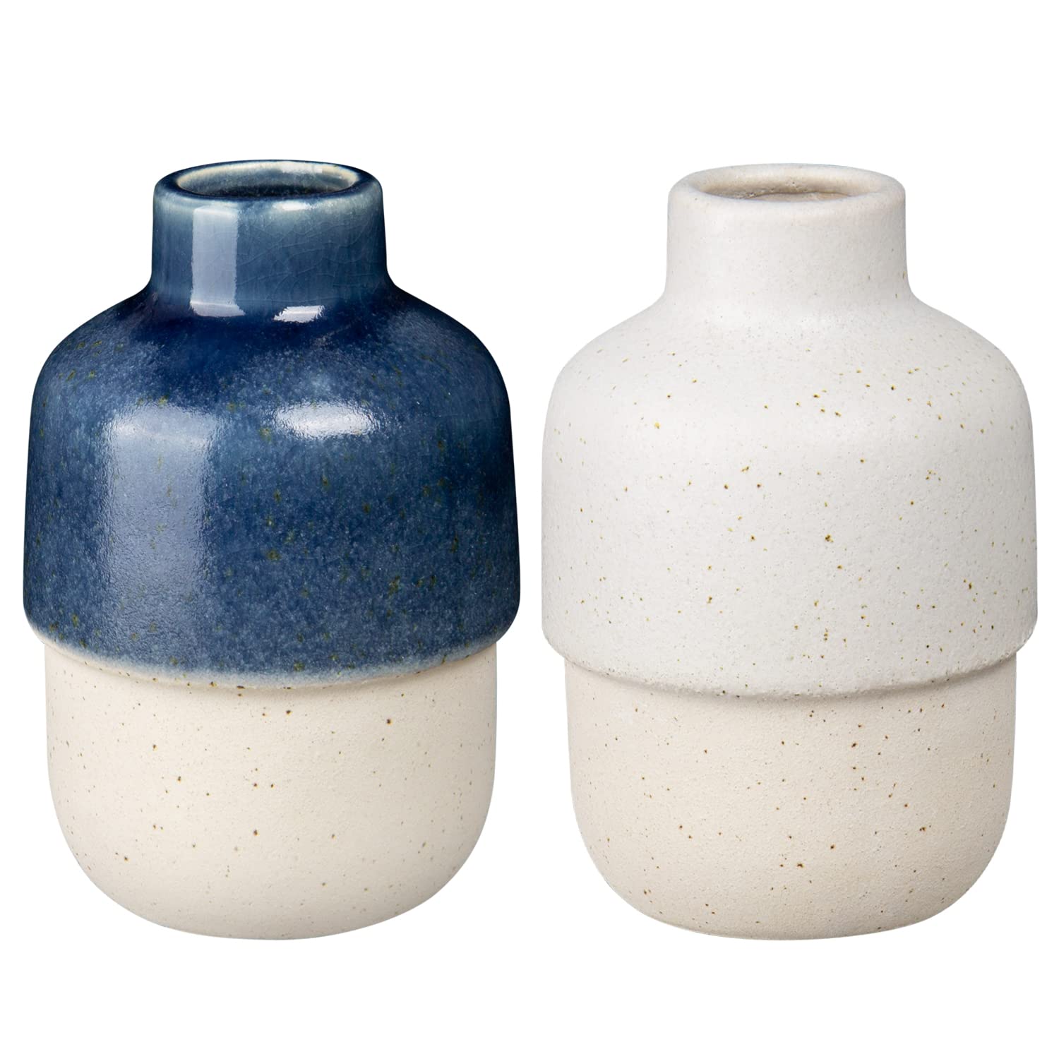 Modern Blue Ceramic Vases Set of 2 - Farmhouse Decorative Vases for Home Decor, Small Flower Vases for Table Centerpiece, Pampas Grass Bud Vases - Perfect for Living Room, Dining Table, Wedding Decor & Housewarming Gifts