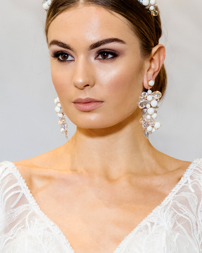 Exquisite Bridal Earrings with Pearl and Crystal Cluster – Elegant Wedding Jewelry by Kezani | Perfect for Brides, Bridesmaids, and Formal Occasions