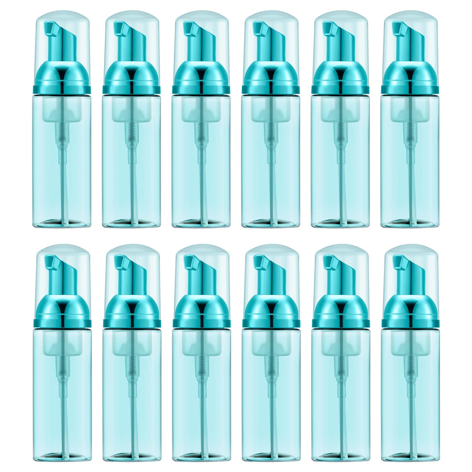 Lil Ray 2 OZ Transparent Blue Foam Bottles (12 Pack) - Empty Travel Foaming Dispensers for Hand Soap, Lash Shampoo & Cosmetics | Perfect for Salon, Bathroom & On-the-Go Use