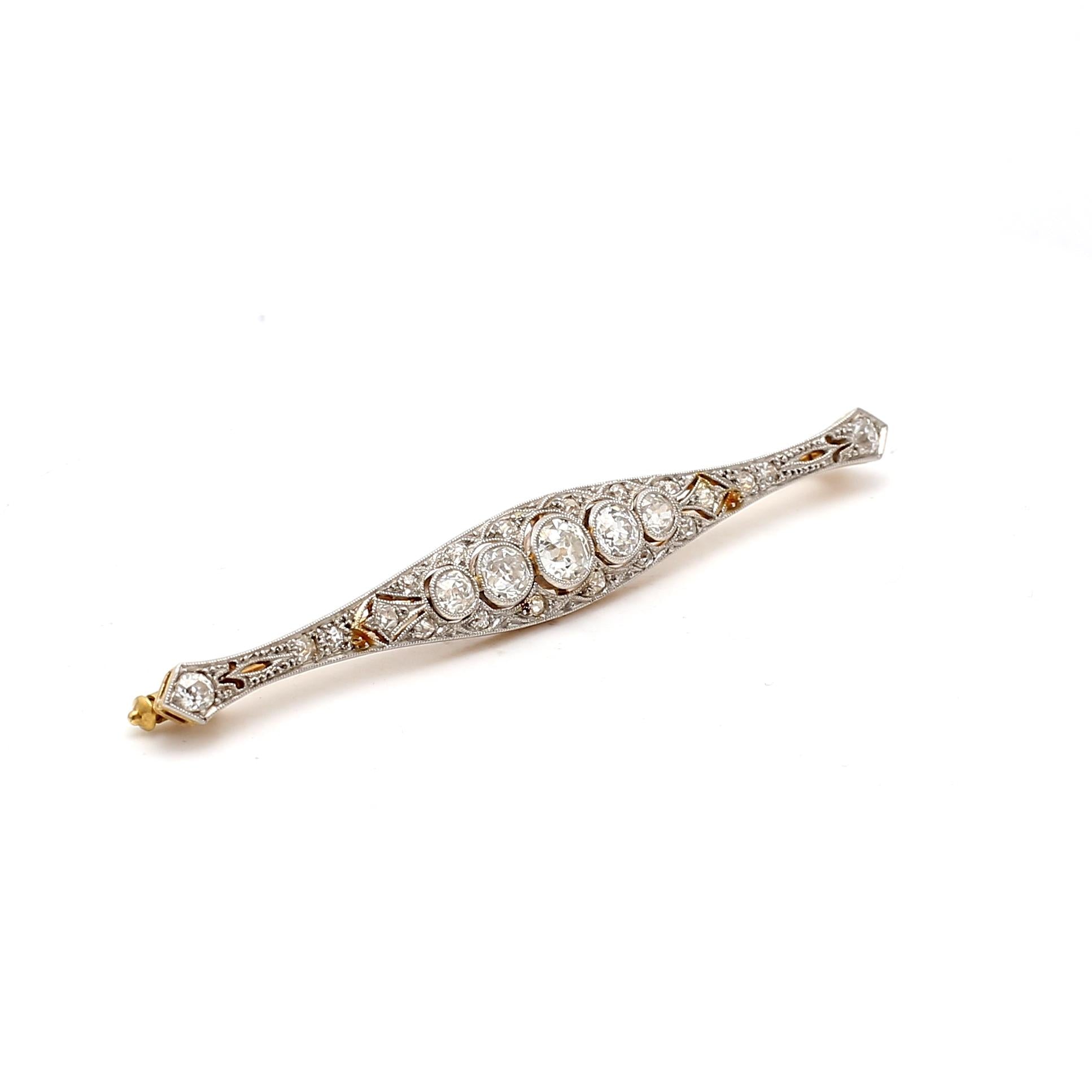 1.30 Carat Old European Cut I VS1 Diamond 14K Two-Tone Gold Pin - Vintage Jewelry for Bridal, Engagement & Special Occasions