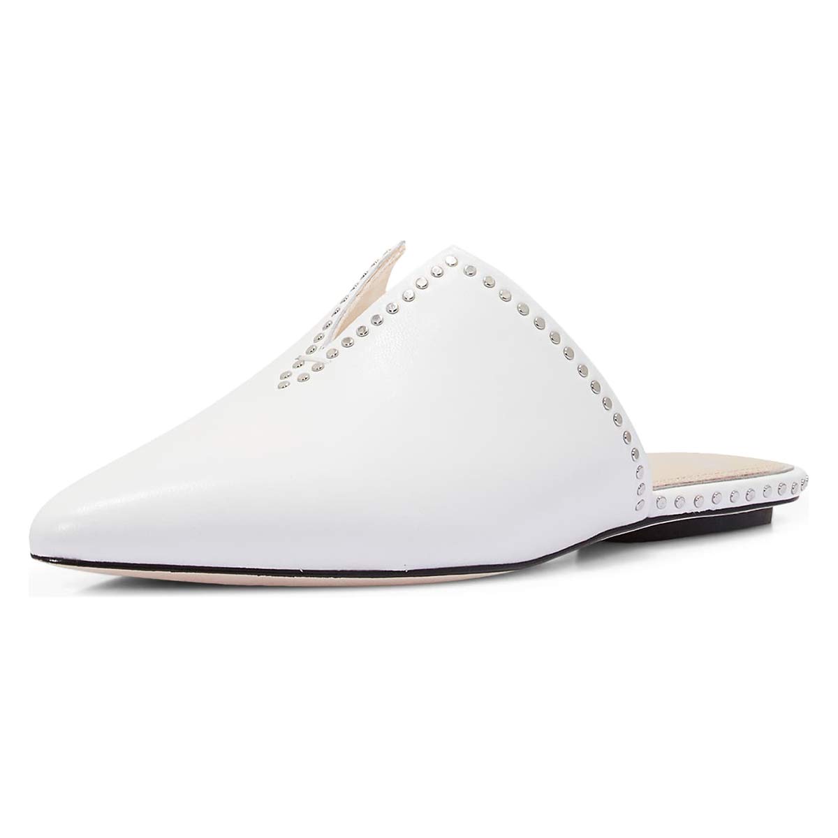 FSJ Women's Studded V-Cut Mule Slippers - Pointed Toe Low Heel Slide Sandals, Backless Casual Shoes for Women (US Size 4-15) | Perfect for Home, Office & Summer Outfits