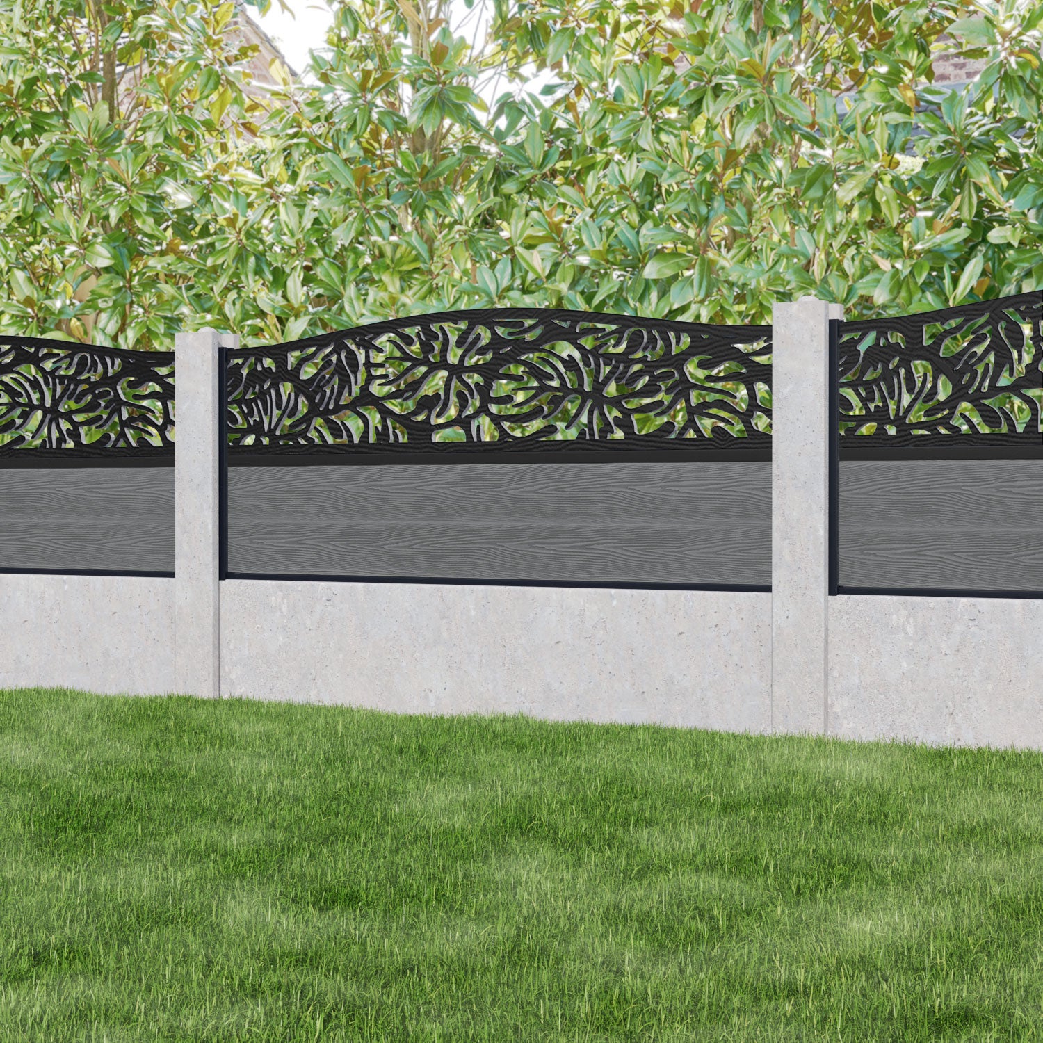 Classic Botanic Curved Top Fence Panel - Mid Grey - Fits Existing Concrete Posts - Perfect for Garden Borders, Backyard Privacy, and Landscape Decoration