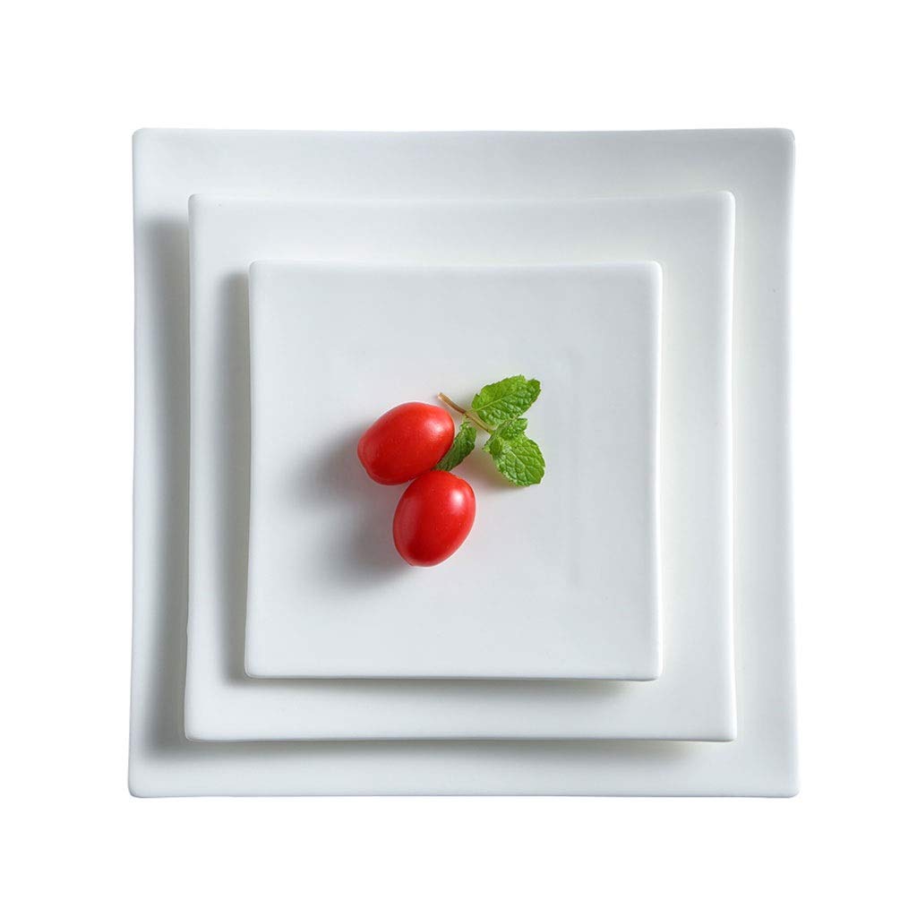 3-Piece Square White Ceramic Dinner Plate Set - 10 Inch Western Dish for Dessert, Salad & Fruit | Perfect for Dining, Entertaining & Home Decor