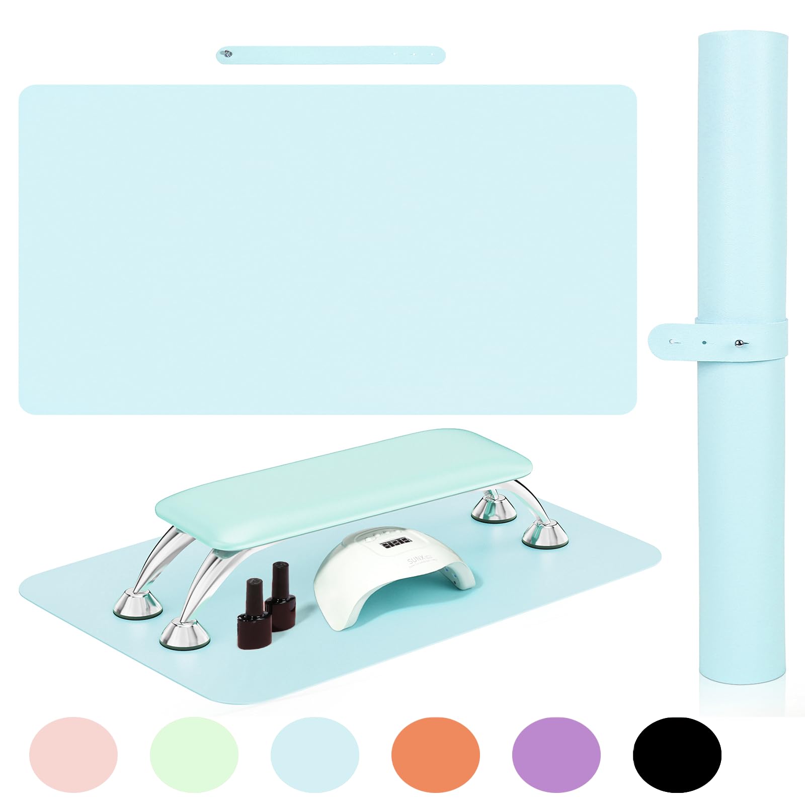 Premium SHIMIDO Nail Art Table Mat - Soft Microfiber Leather Hand & Arm Rest Cushion for Nail Technicians | Non-Slip Workstation Protector | Ideal for Salon, Home Manicure & Professional Nail Art (Blue)