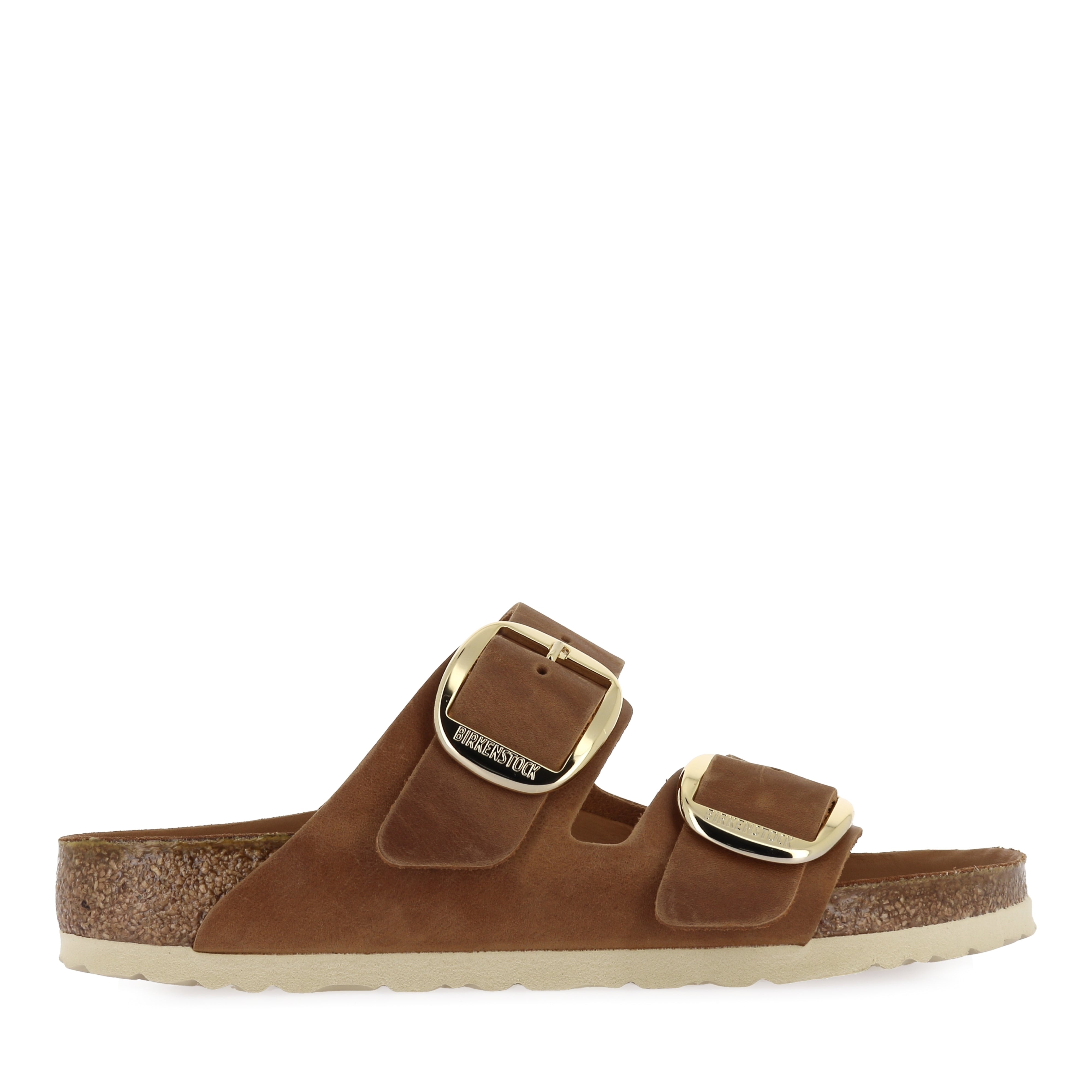Arizona Big Buckle Sandals in Cognac Oiled Leather - Comfortable & Stylish Women's Shoes for Summer, Beach, and Casual Outings