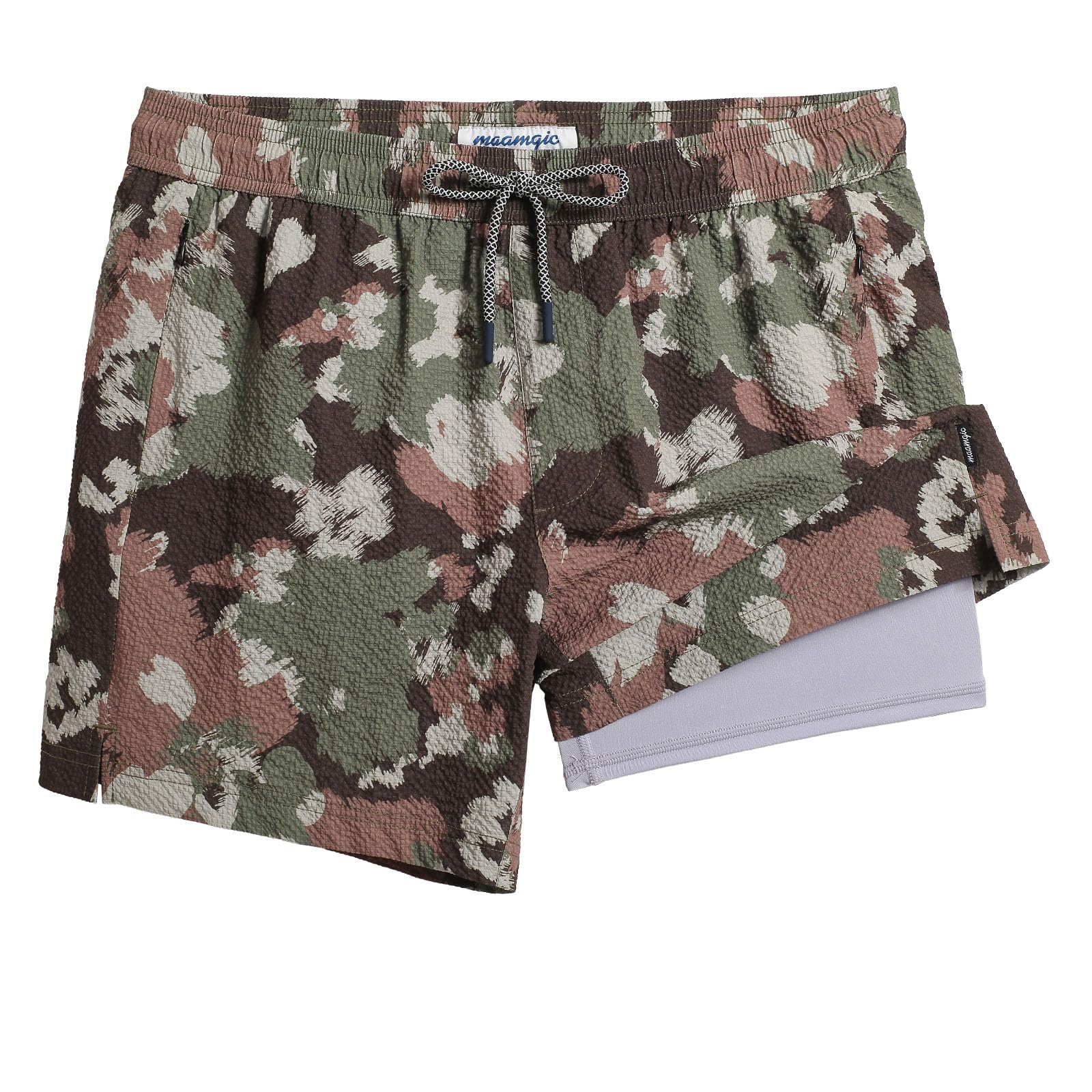 **Maamgic Men's 5.5 Inch Quick Dry Swim Trunks - Seersucker 2-in-1 Beach Shorts with Compression Liner for Swimming, Surfing & Summer Vacation**
