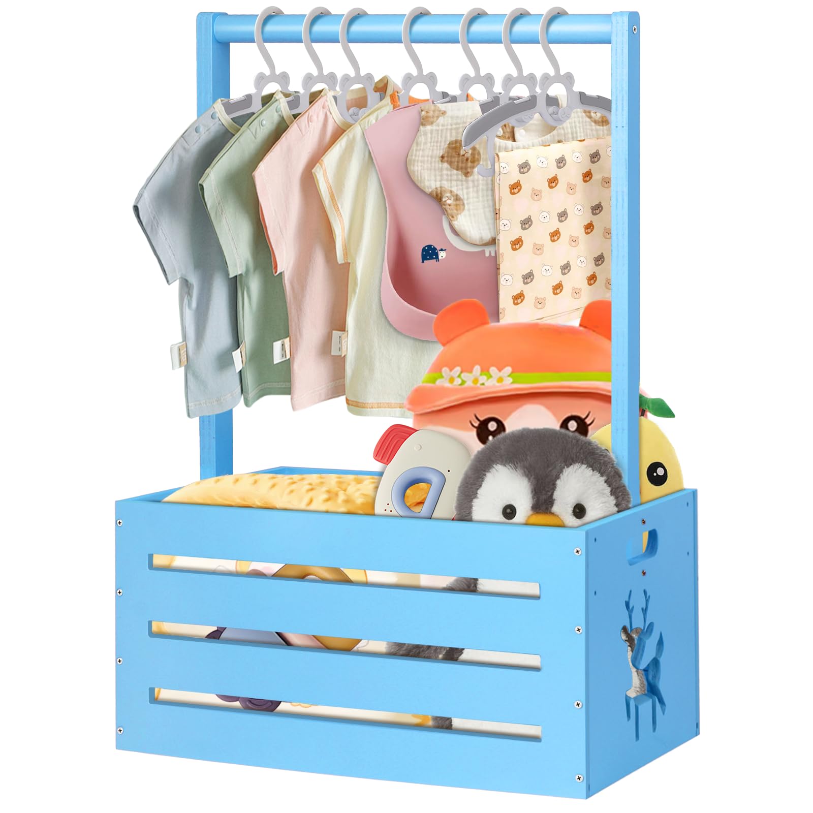 Wooden Baby Shower Storage Crate with Handle - Nursery Organizer for Newborn Boys & Girls, Perfect Pregnancy Gift for New Parents (Blue) | Ideal for Baby Clothes, Toys & Nursery Decor
