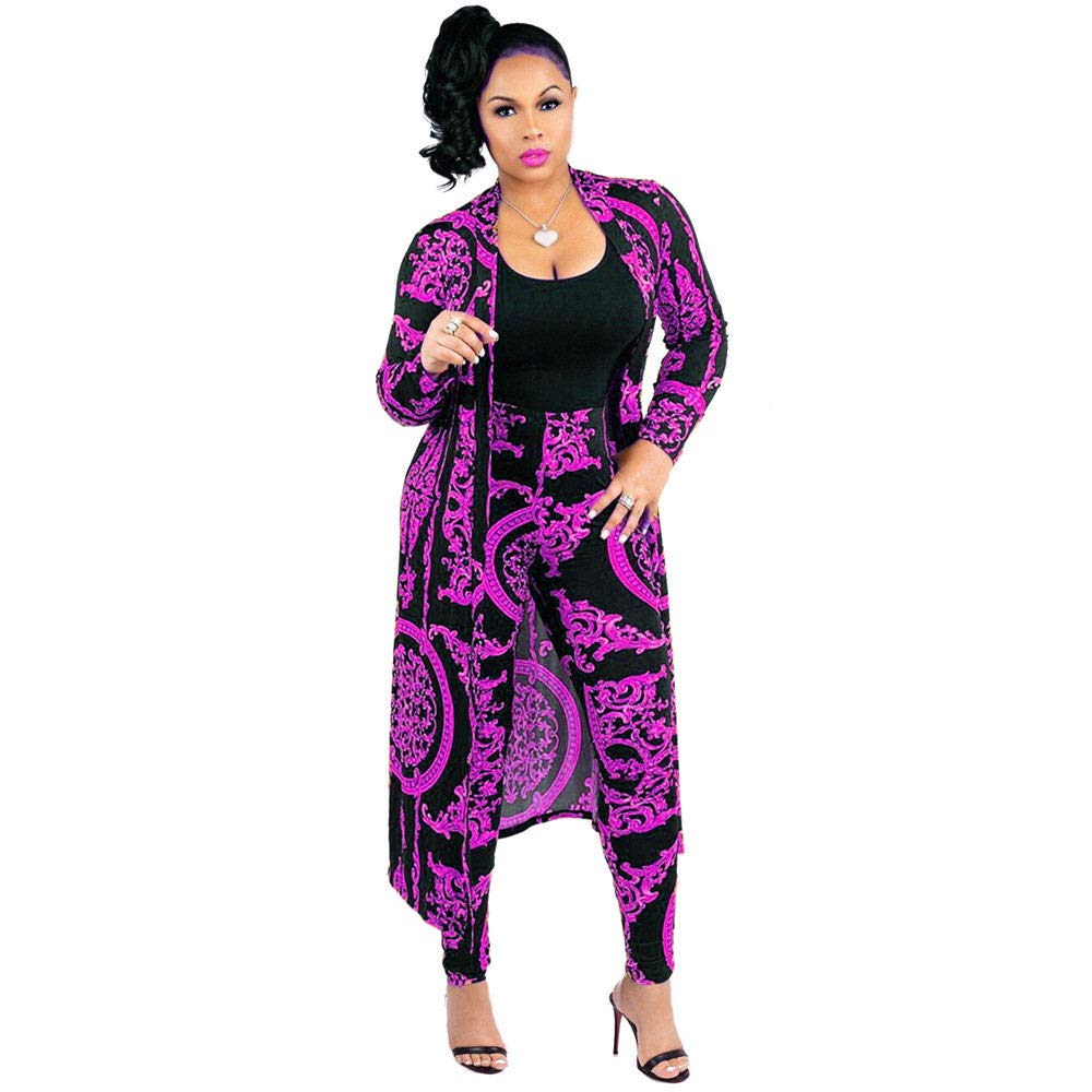 Women's 2-Piece Floral Long Sleeve Open Front Cardigan and Pants Set - Club Outfits for Party, Date Night & Casual Wear