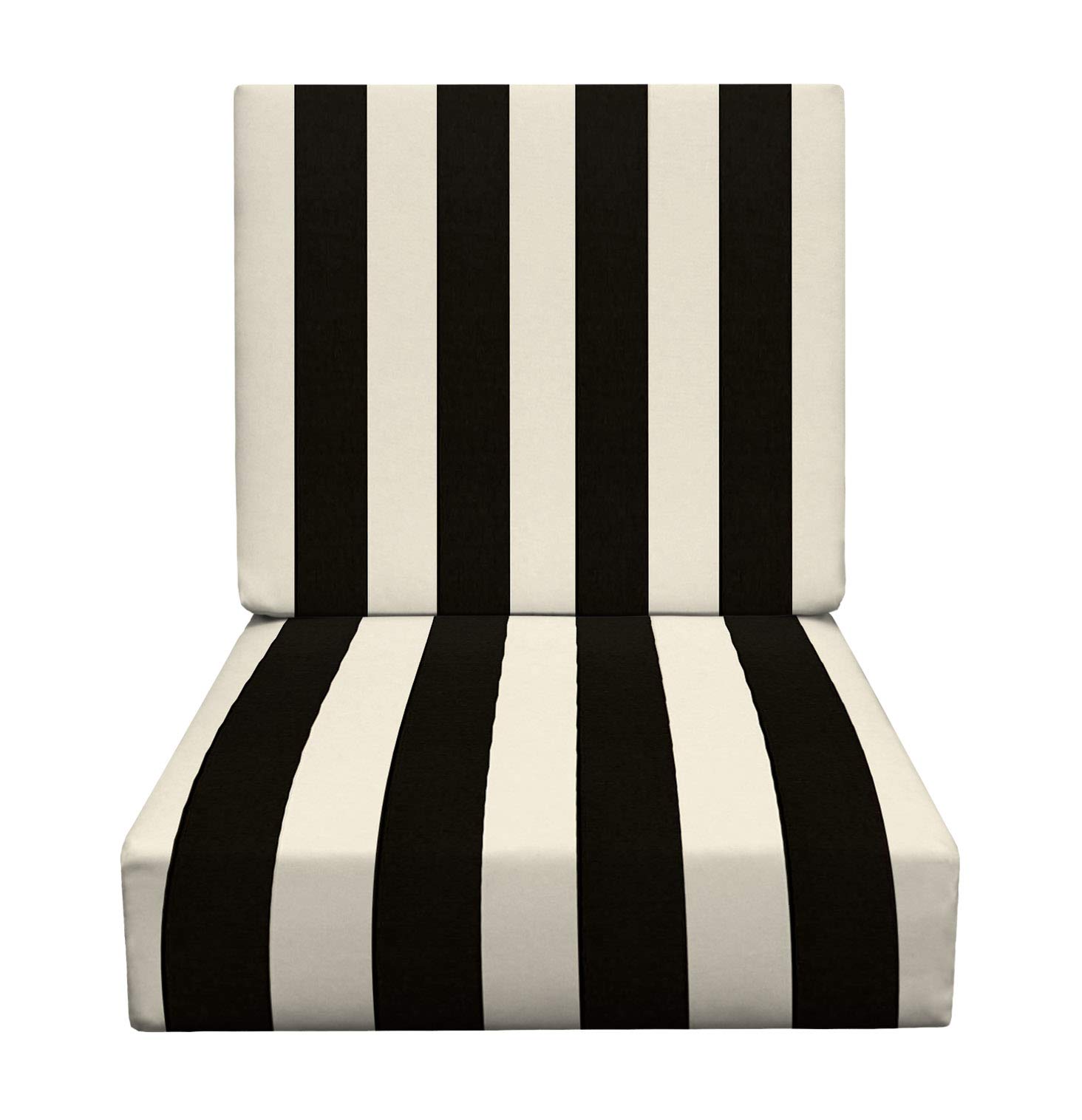 RSH DECOR: 24” x 27” Deep Seating Foam Cushion Set - All-Weather Waterproof & Fade-Resistant Outdoor Patio Furniture Cushions in Black & White Stripe - Perfect for Garden, Poolside, and Backyard Relaxation