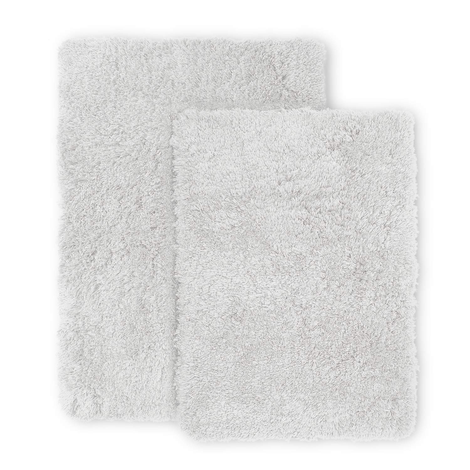 Clara Clark Ultra Soft Shaggy Bathroom Rugs - Non-Slip Machine Washable Bath Mats Set of 2, White Plush Bath Rugs for Bathroom Floor - Perfect for Master Bath, Guest Bath & Spa-Like Shower Experience