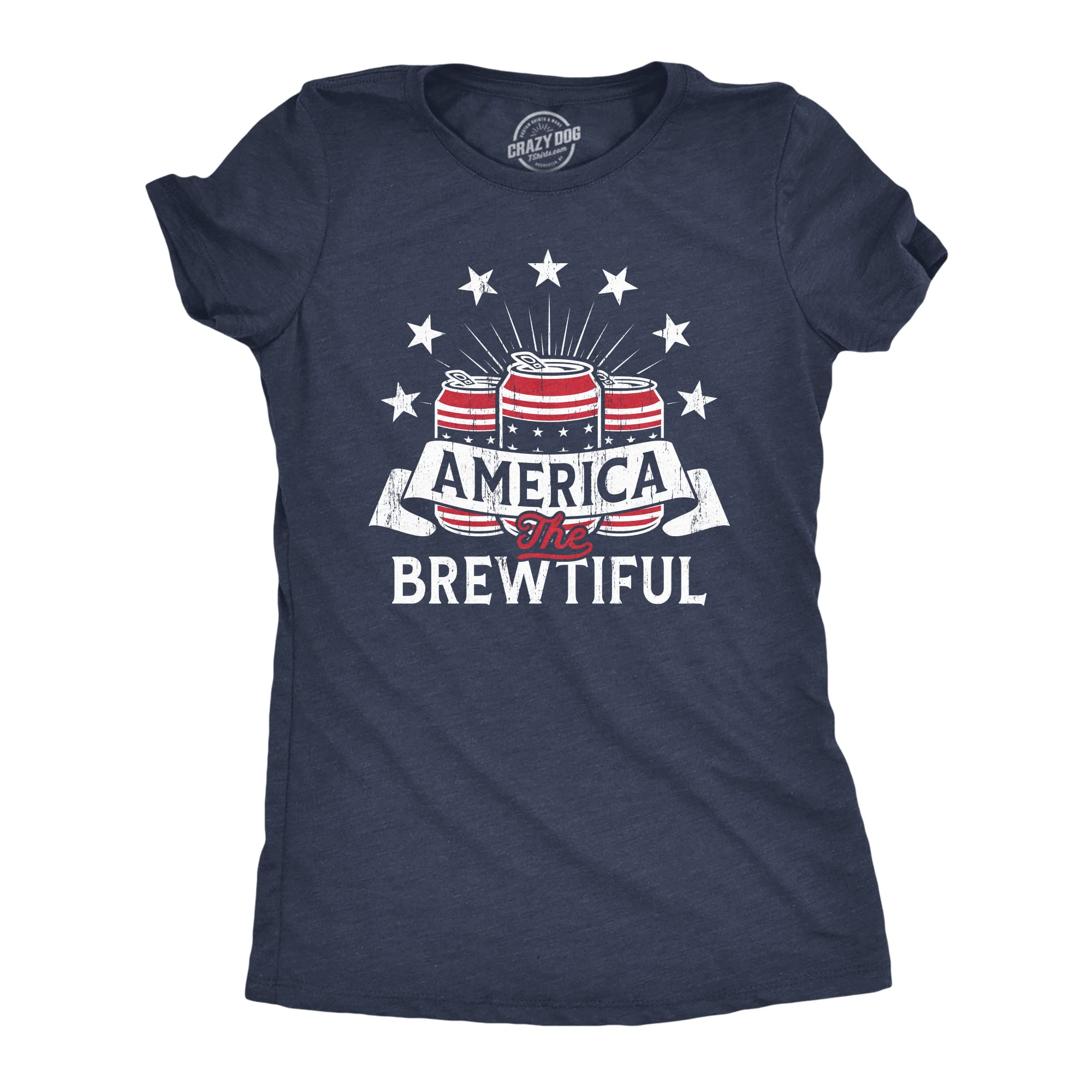 Funny Patriotic Beer Drinking T-Shirt for Women - America The Brewtiful Graphic Tee - Perfect for 4th of July, BBQ Parties & Casual Outfits