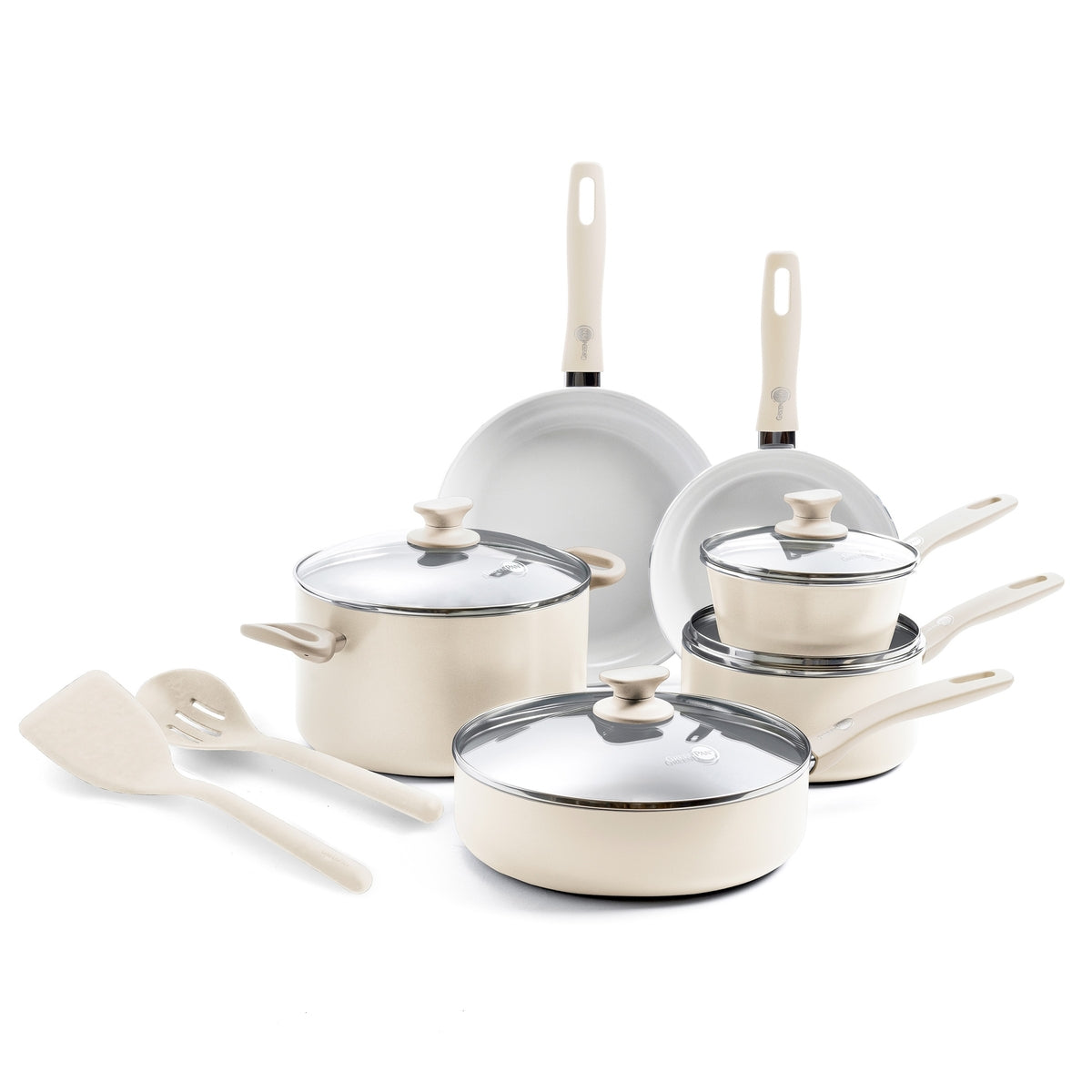 Premium Dover Ceramic Nonstick 12-Piece Cookware Set - Cream White | Healthy Cooking, Dishwasher Safe | Perfect for Family Dinners & Professional Kitchens