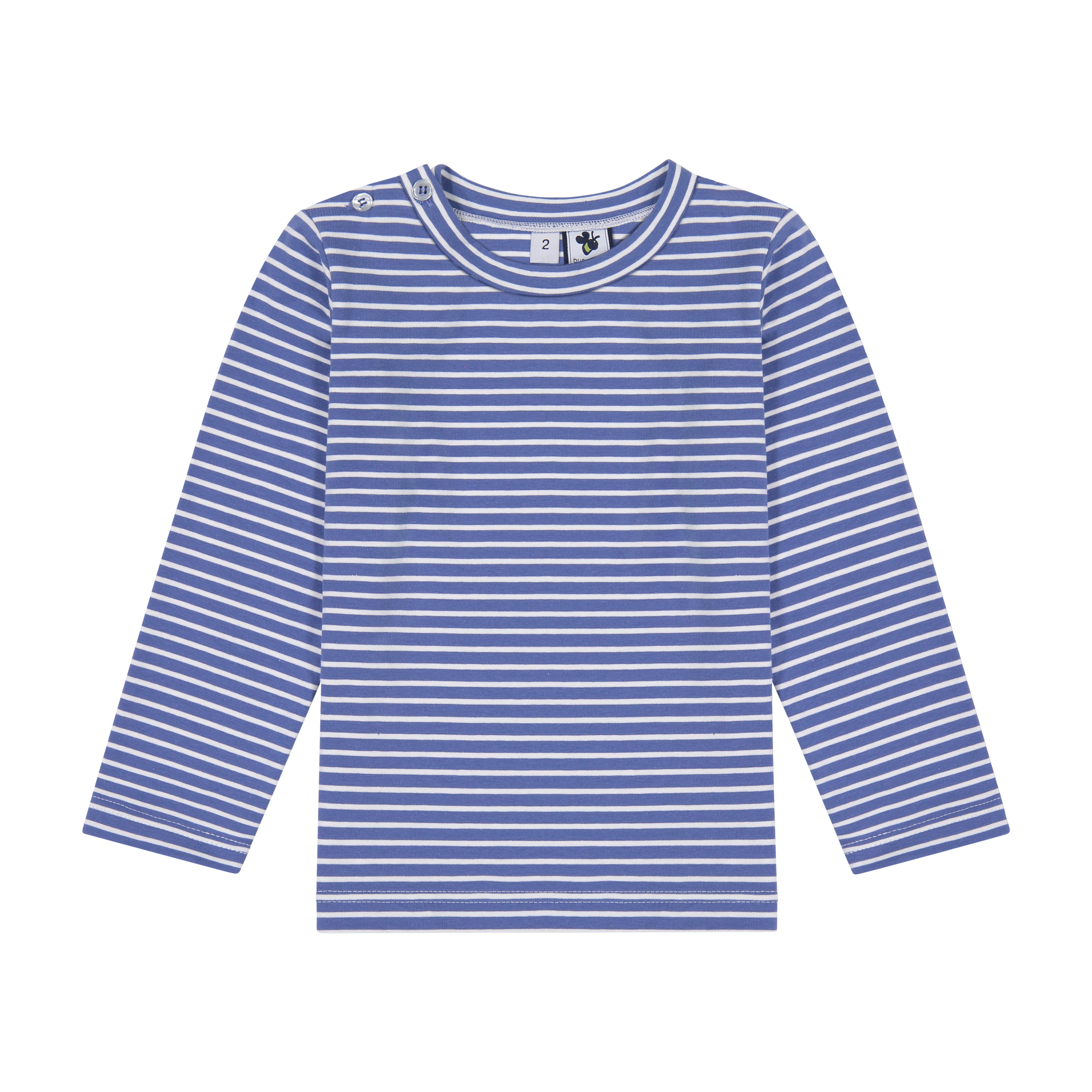 Henry Boys Button Shoulder Long Sleeve Tee - Windsor Blue Stripe Cotton Shirt for Kids | School, Playdates & Casual Outings