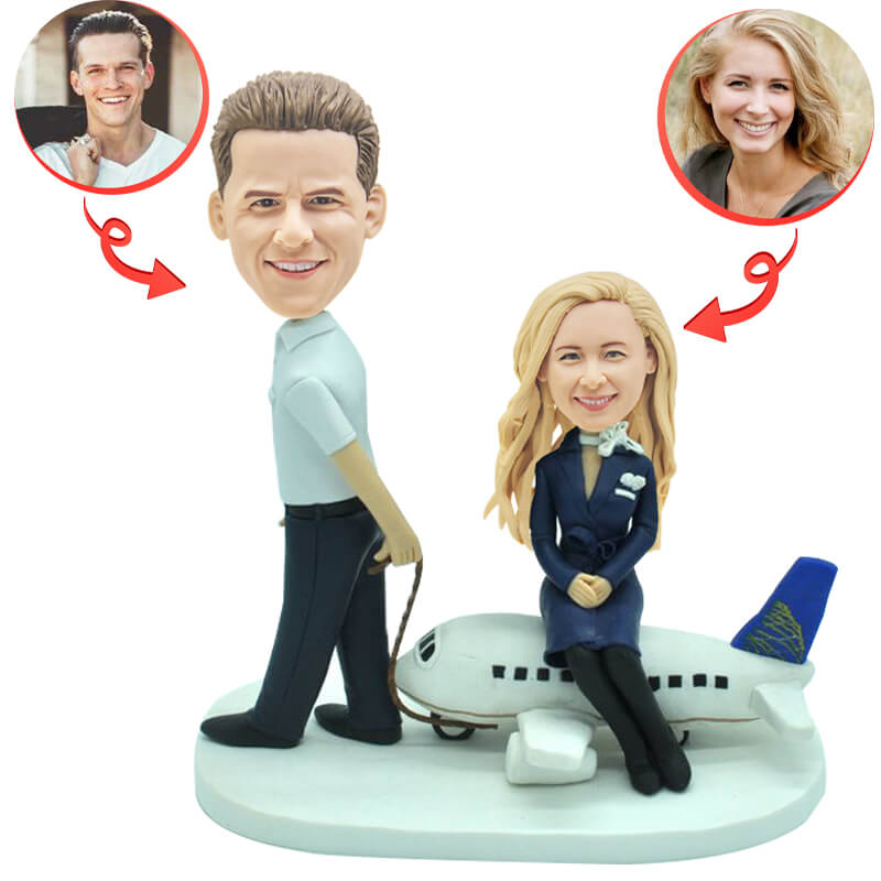 Custom Pilot & Flight Attendant Wedding Cake Topper Bobblehead - Perfect for Aviation-Themed Weddings & Anniversaries