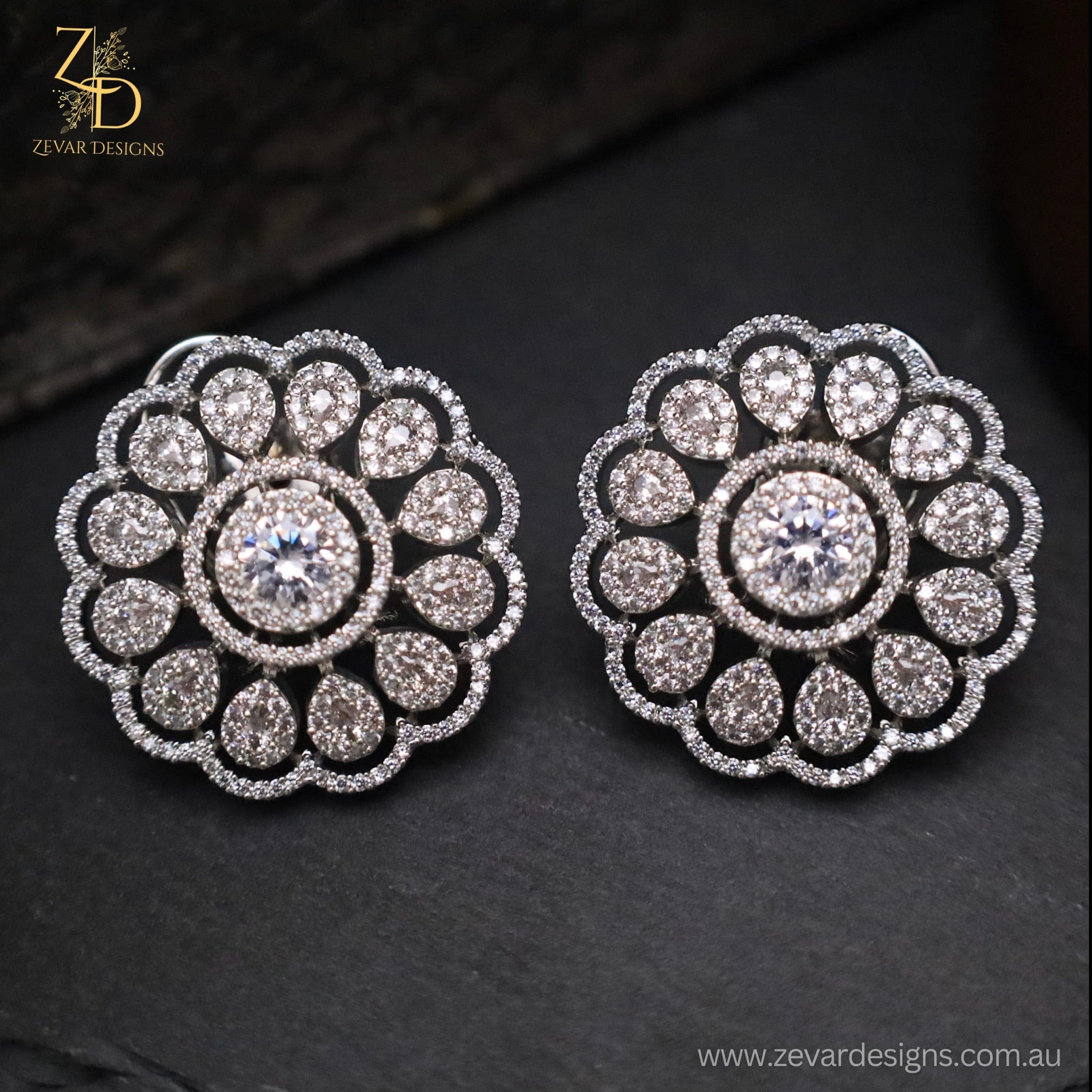 Fine AD Studs - White Rhodium Plated Earrings for Women | Hypoallergenic & Elegant Jewelry for Daily Wear, Parties & Special Occasions