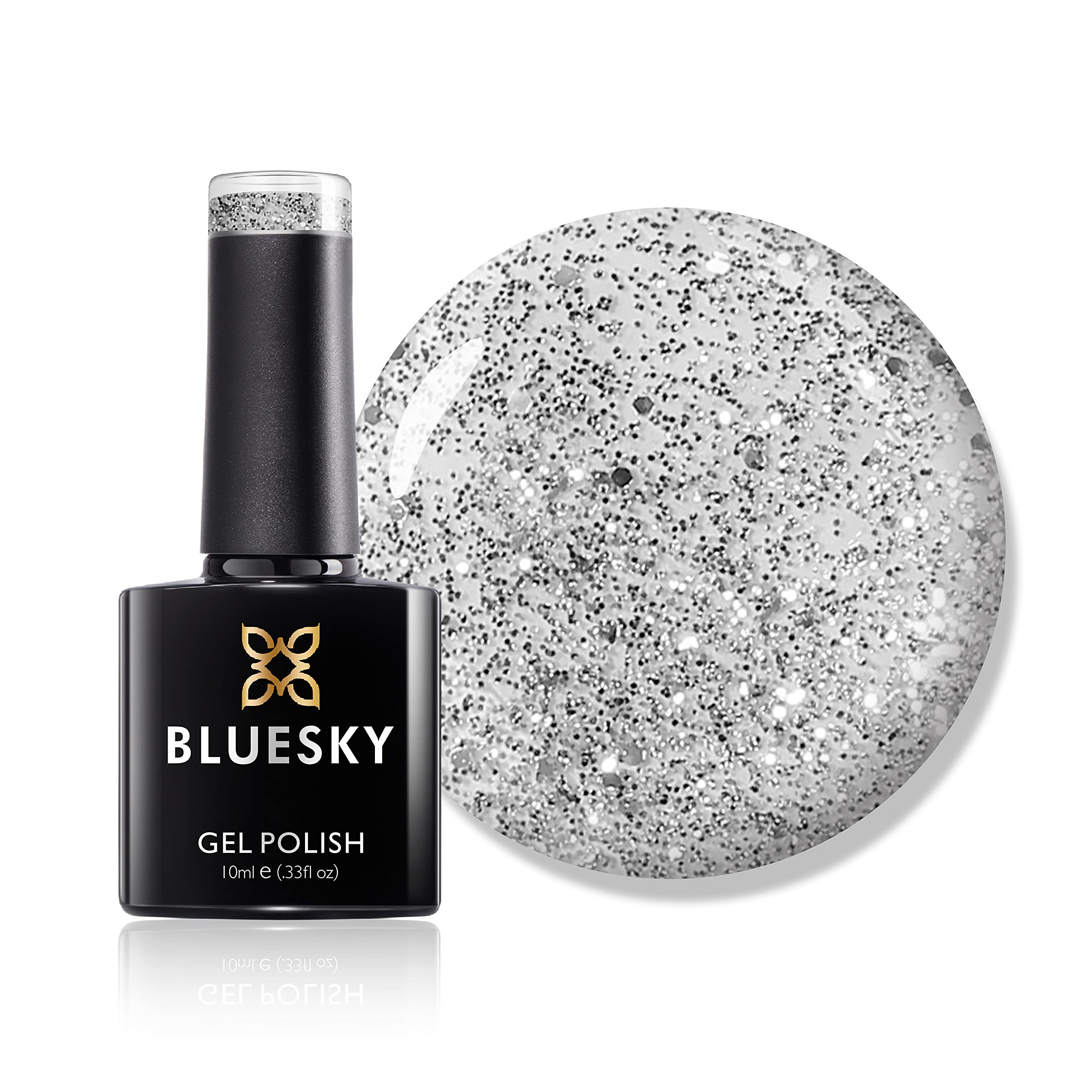 Bluesky Gel Nail Polish - Silver Explosion 80573 with Silver Glitter, 10ml Long Lasting & Chip Resistant UV/LED Gel Polish (Requires UV/LED Lamp) - Perfect for Salon, Home Manicures & Special Occasions