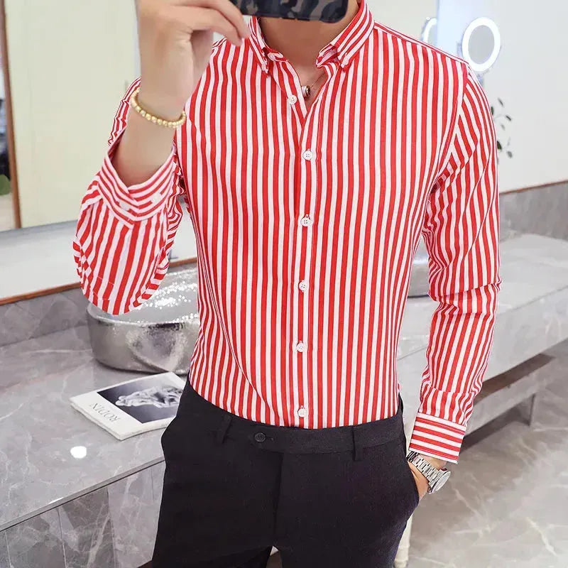 Premium Men's Striped Dress Shirt for Business & Formal Occasions - Office Wear, Weddings & Special Events